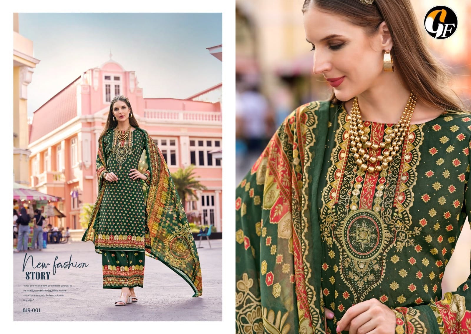 Rajwadi by GF Pakistani Plazo Suit - Pure Crepe with Heavy Handwork & Swarovski Work
