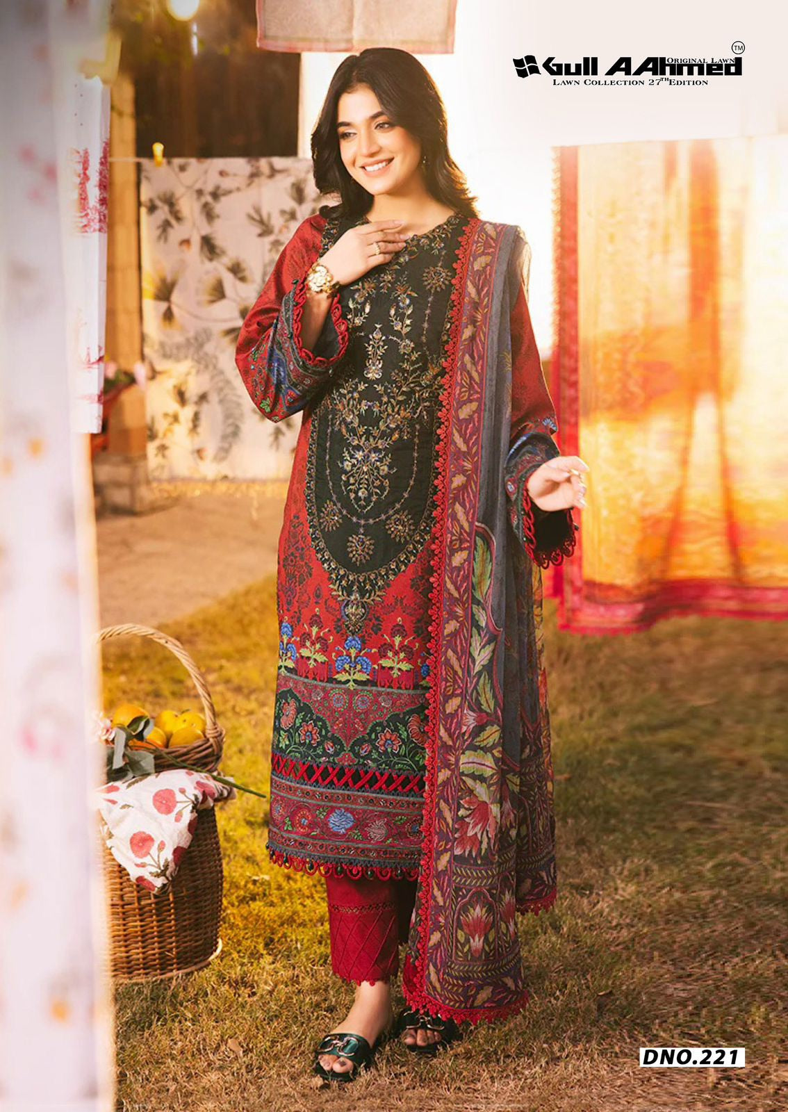 Gulahmed The Original Lawn - Pure Lawn Cotton Dress Material with Mal Mal Dupatta