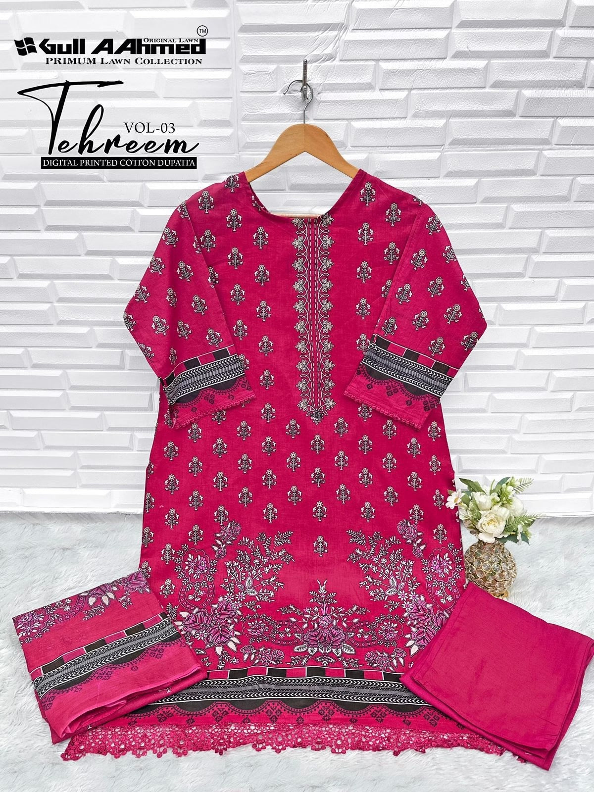 Gulahmed Tehreen - Pakistani Lawn Readymade Suit Set with Dupatta - Pure Cotton Lawn Fabric