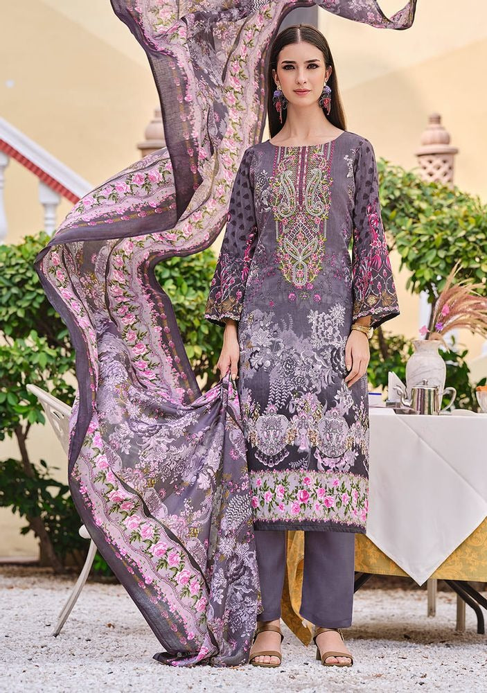 Premium Cotton Dress Material with Self Embroidery & Mal Mal Dupatta