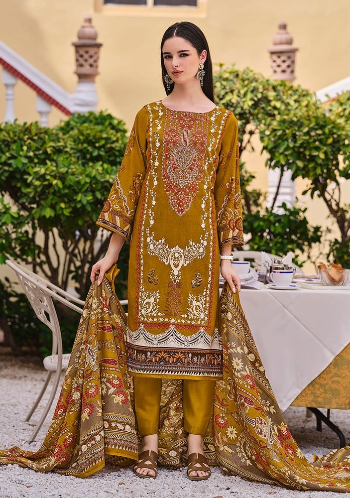Premium Cotton Dress Material with Self Embroidery & Mal Mal Dupatta