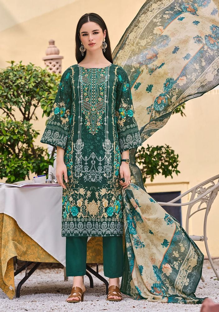 Premium Cotton Dress Material with Self Embroidery & Mal Mal Dupatta