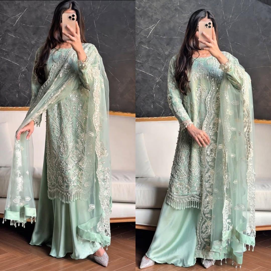 Women’s Designer Party Wear Suit Set - Heavy Embroidery Chine Sequence Work