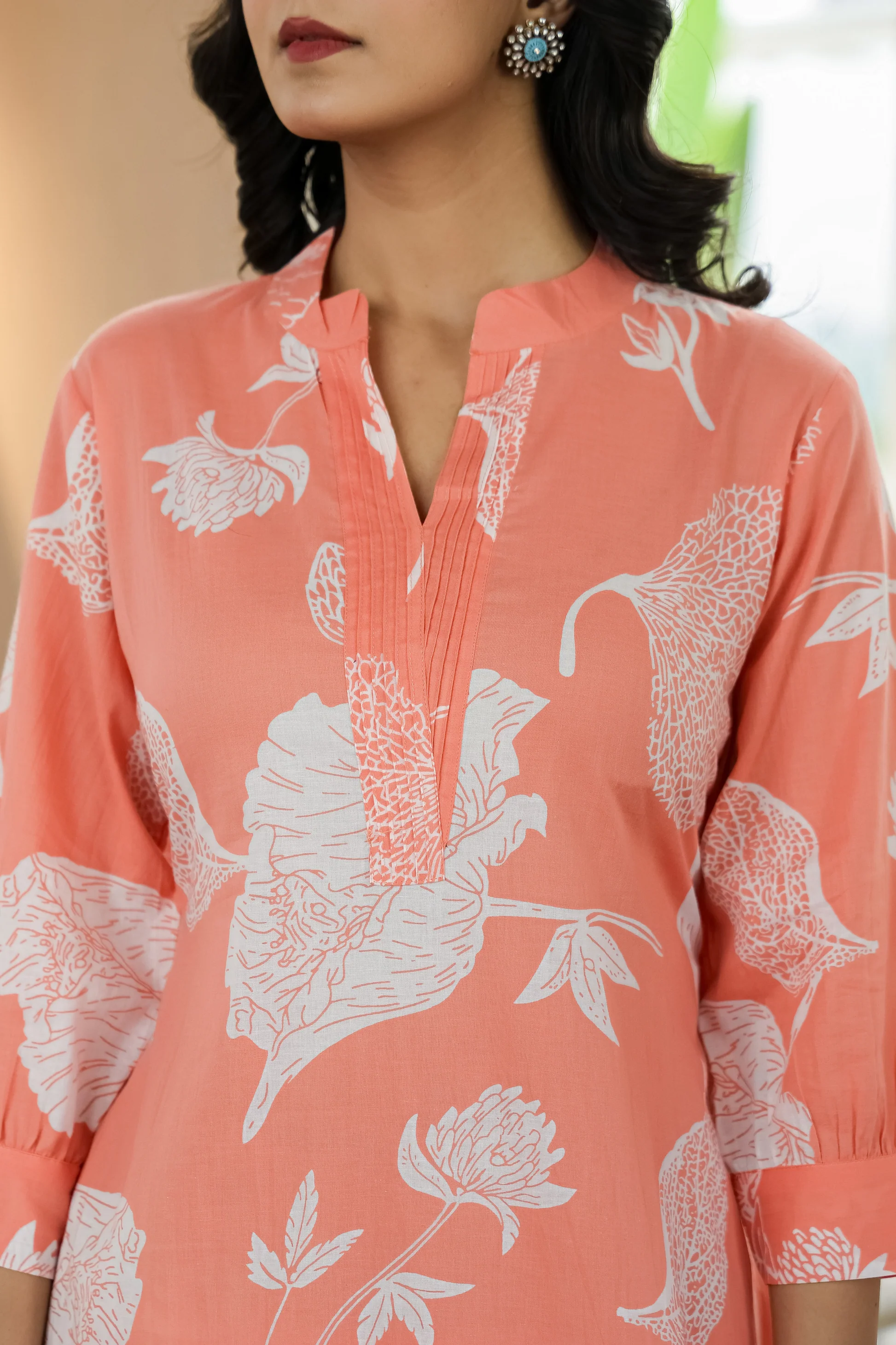 Peach Floral Cotton Co-ord Set for Women