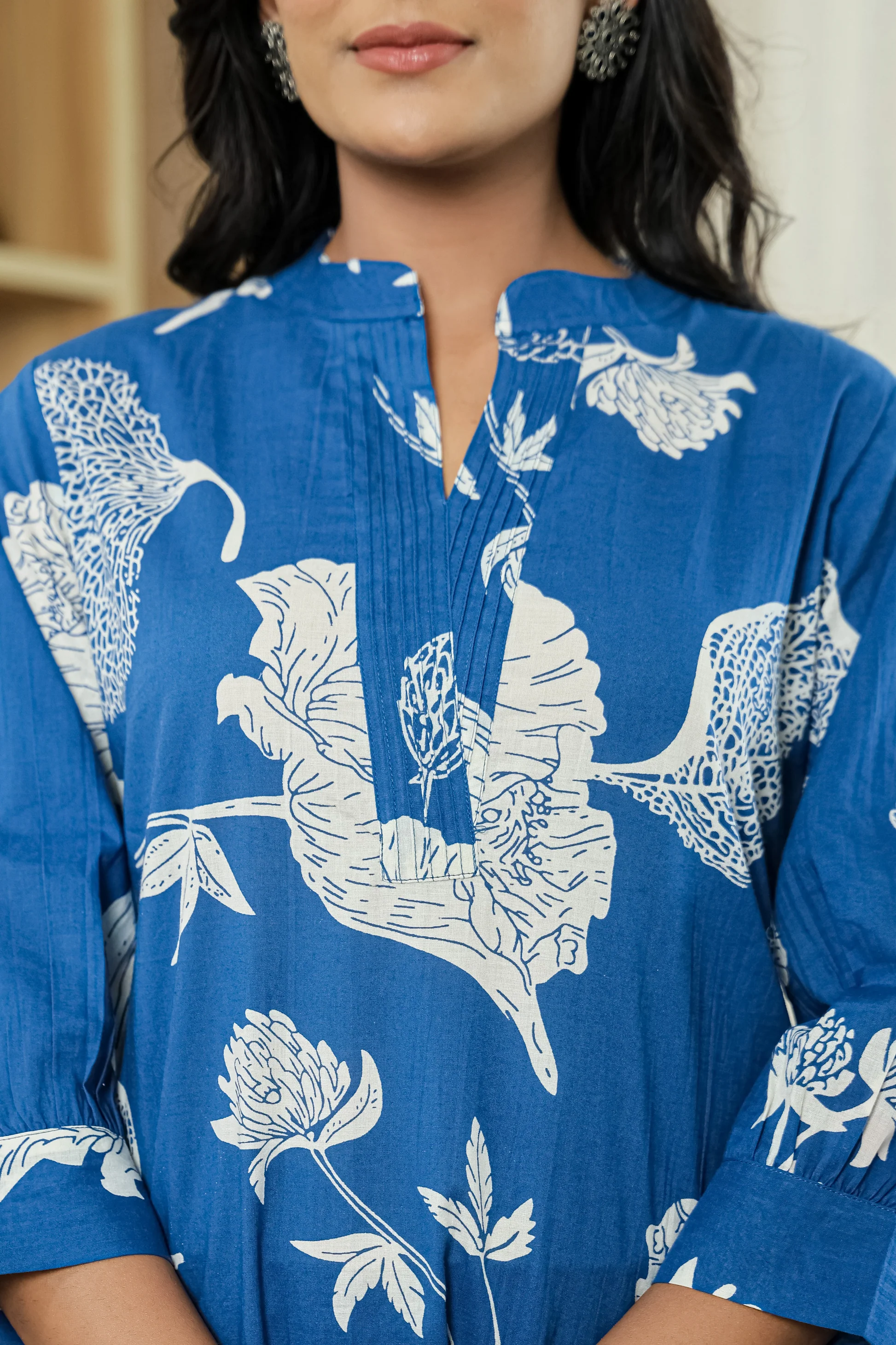 Blue Floral Cotton Co-ord Set for Women