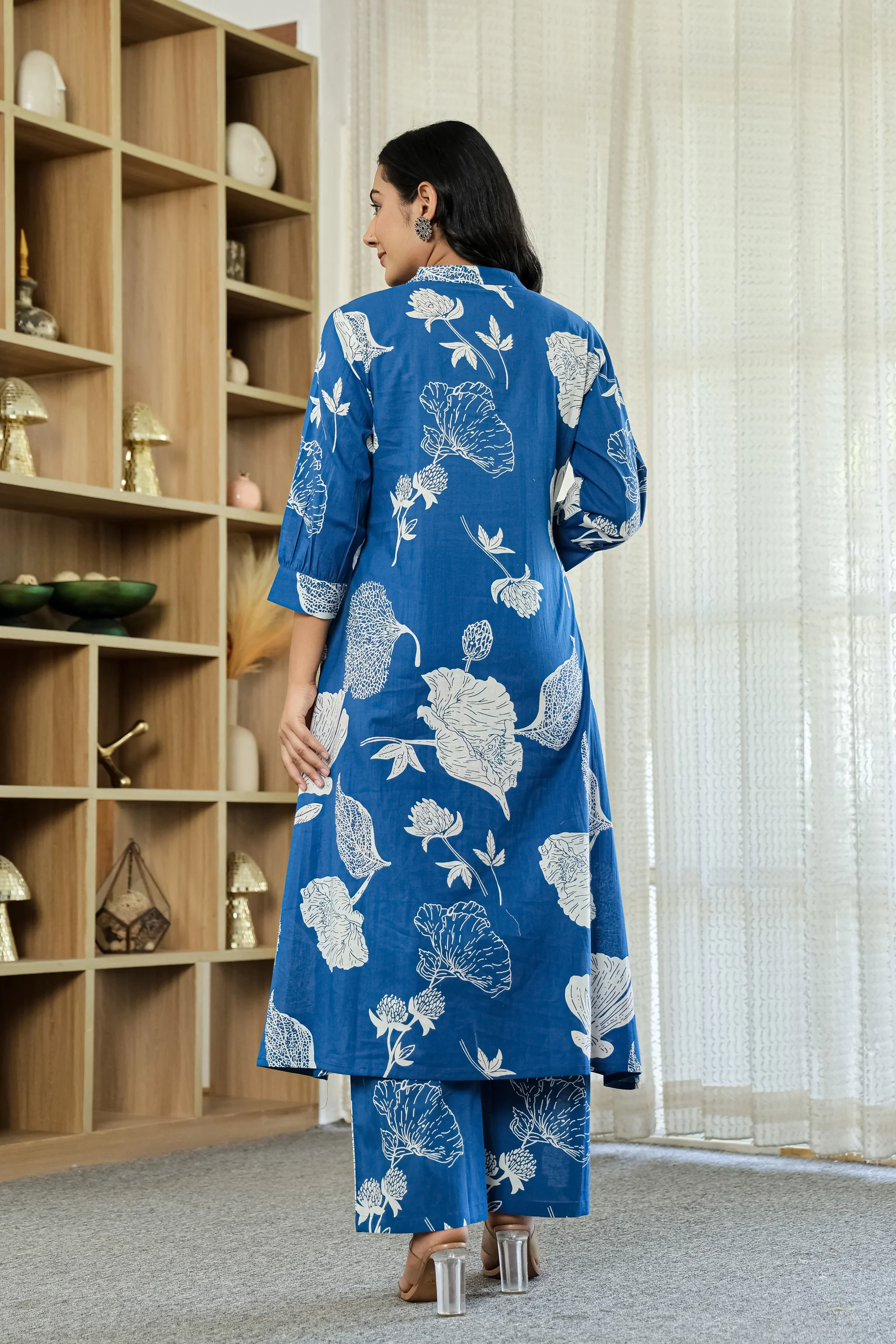 Blue Floral Cotton Co-ord Set for Women