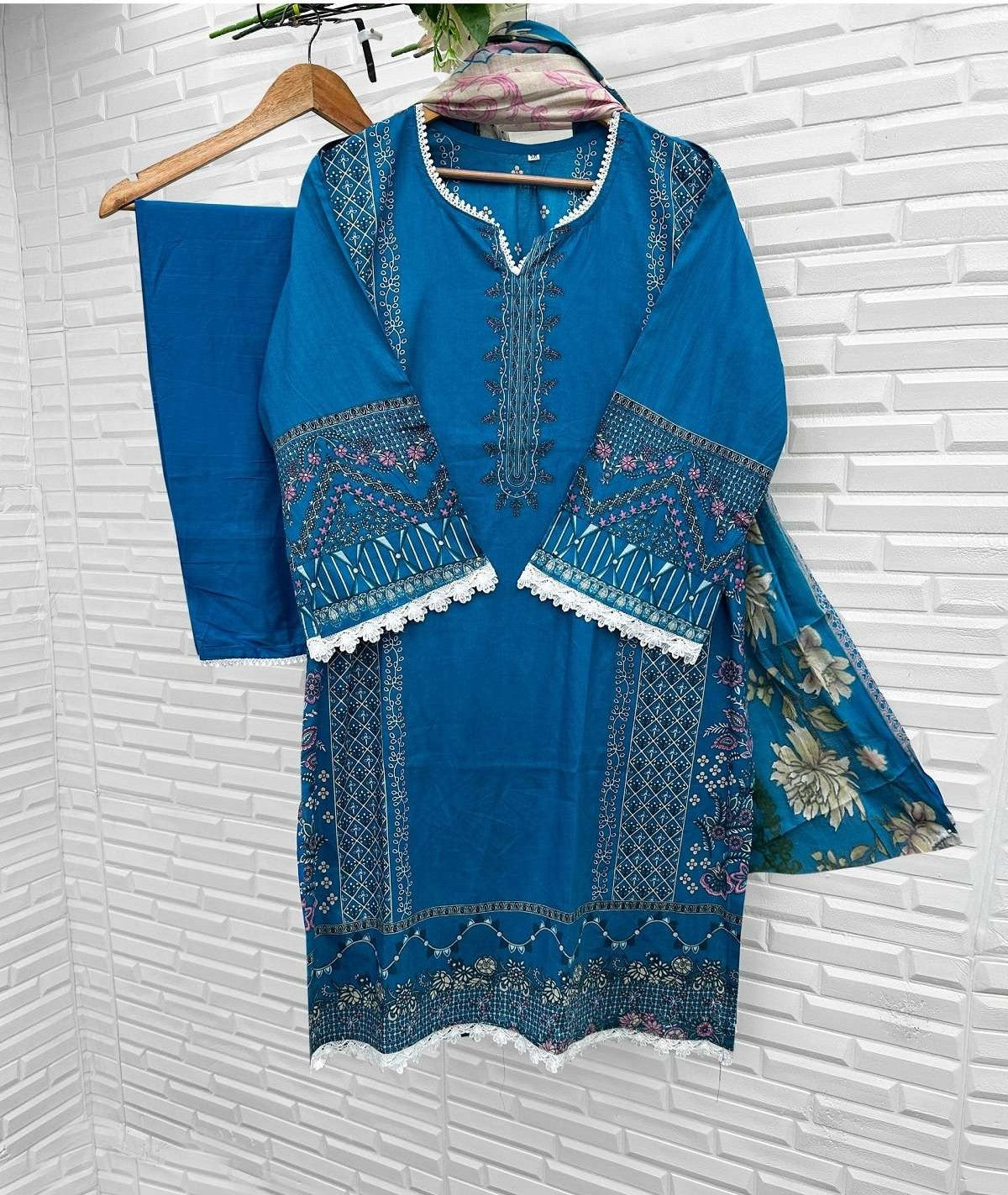 Heavy Lawn Karachi Kurti Pant with Cotton Dupatta