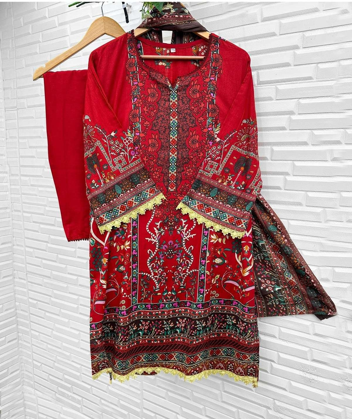 Heavy Lawn Karachi Kurti Pant with Cotton Dupatta