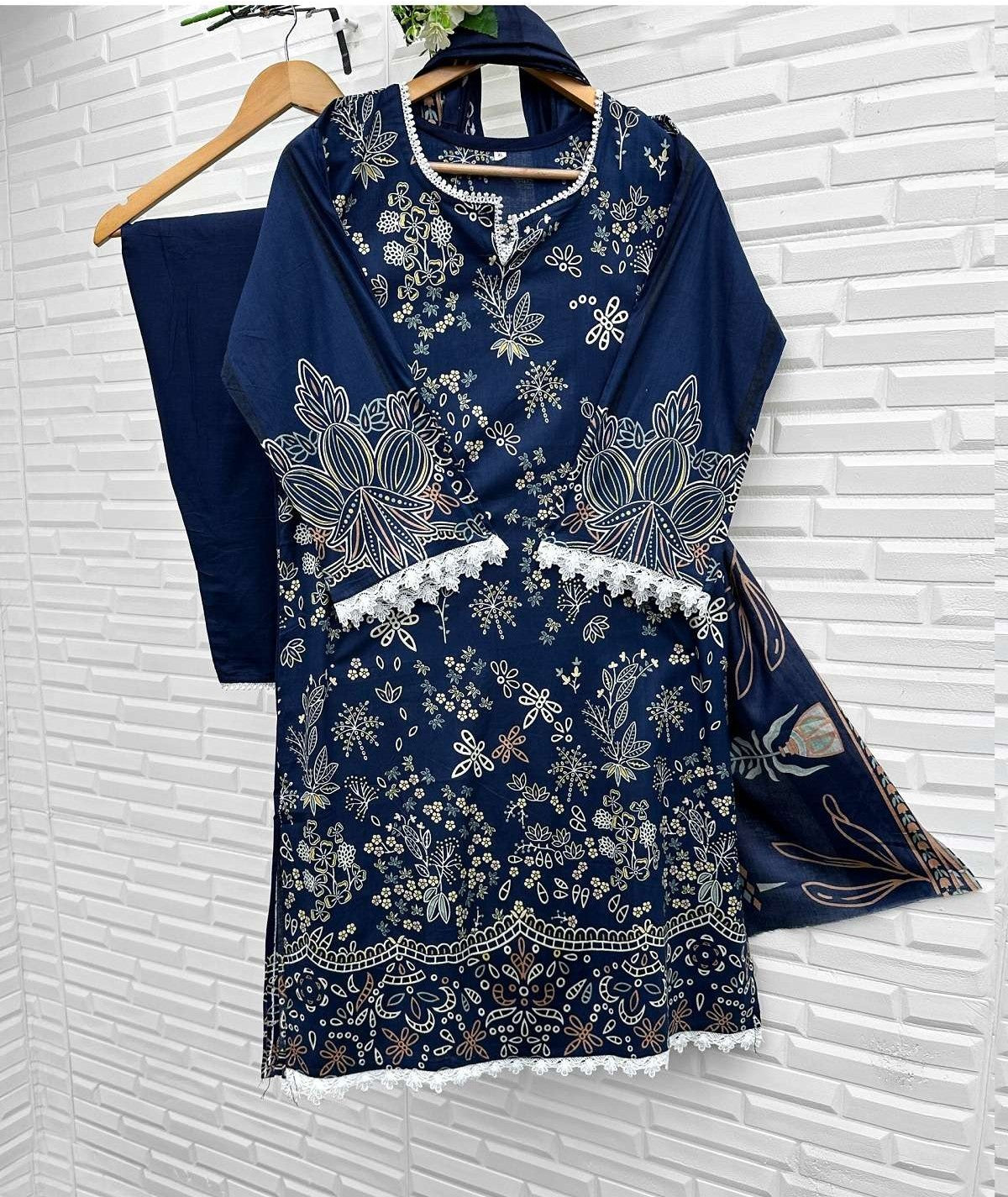 Heavy Lawn Karachi Kurti Pant with Cotton Dupatta