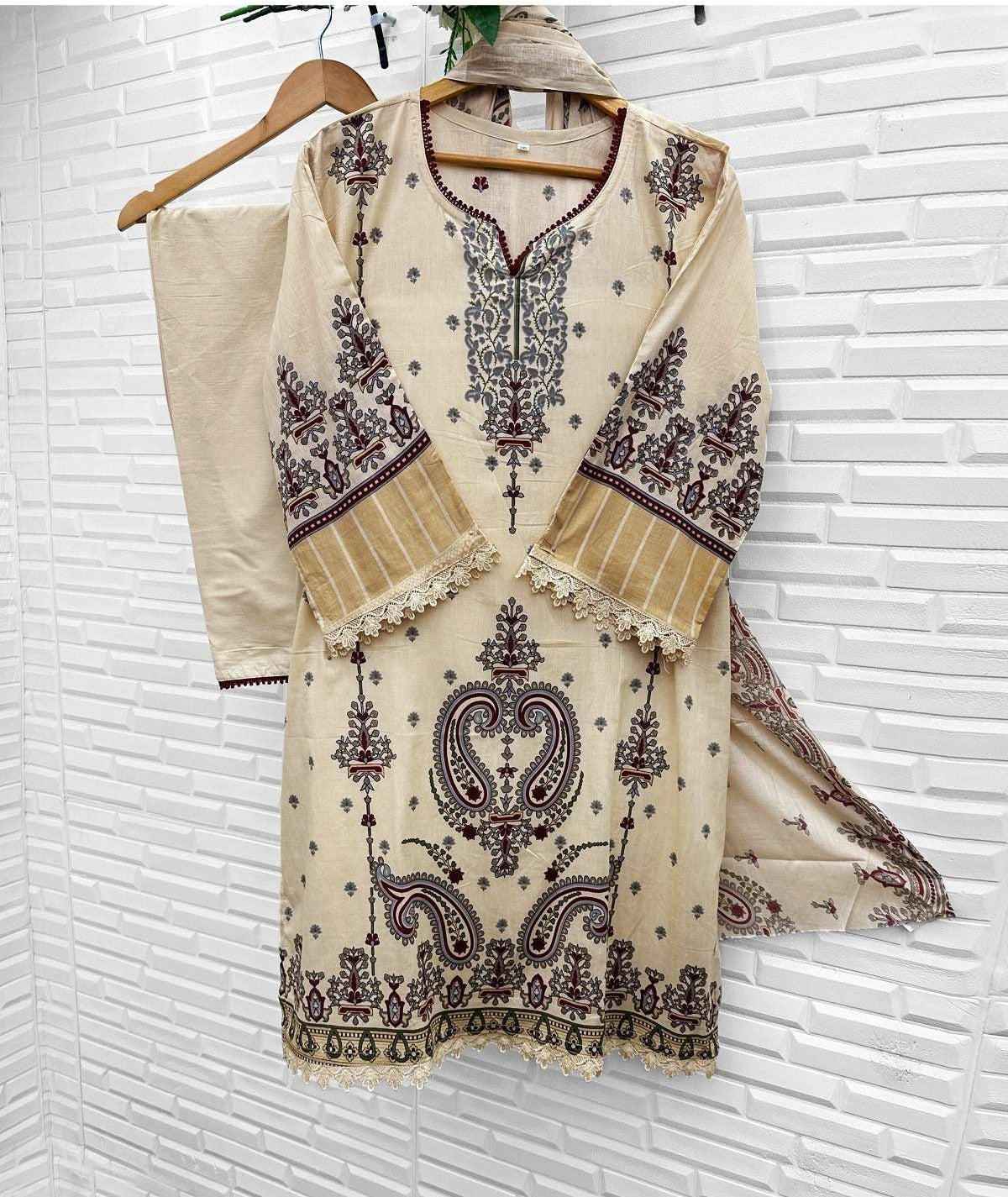 Heavy Lawn Karachi Kurti Pant with Cotton Dupatta