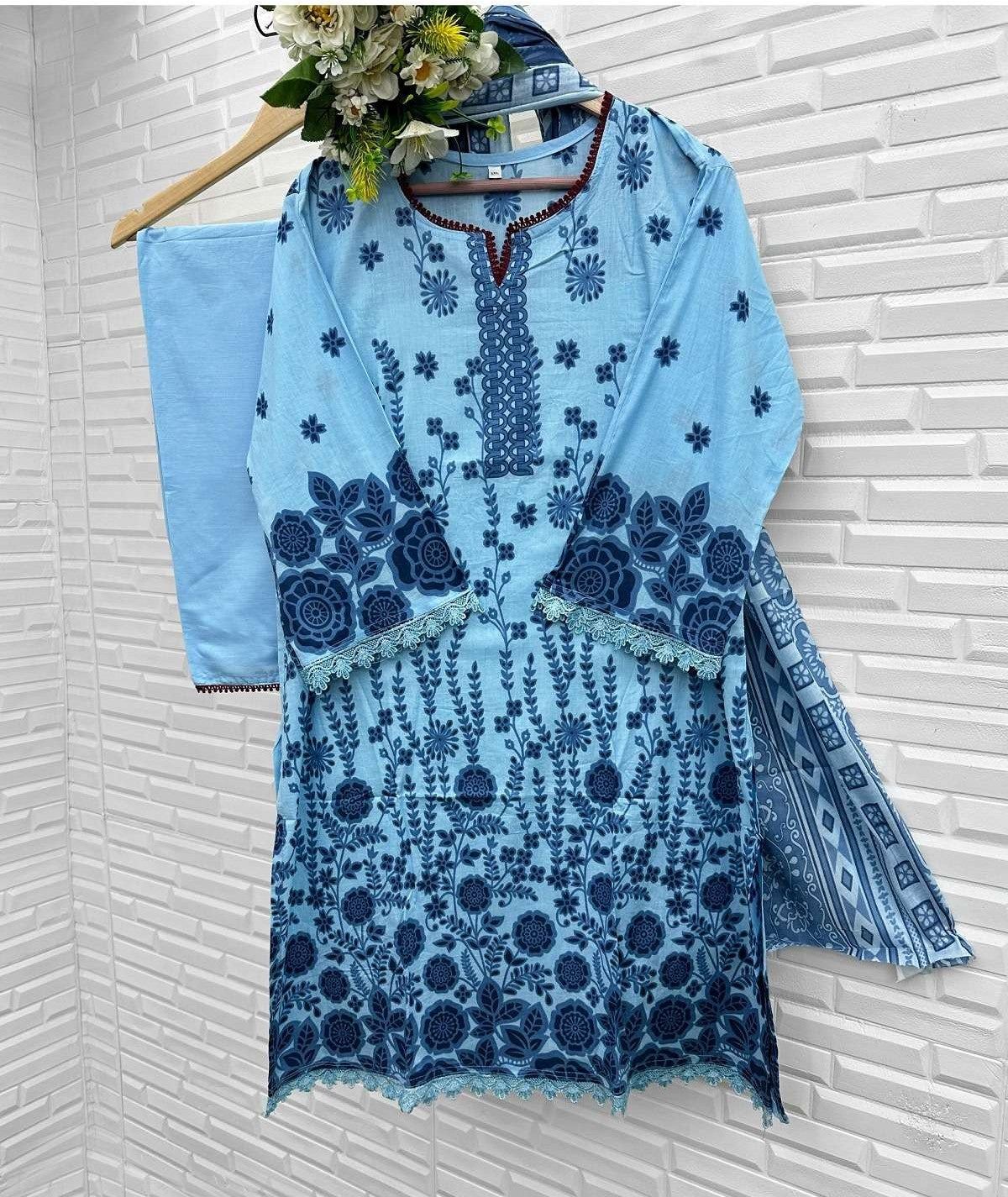 Heavy Lawn Karachi Kurti Pant with Cotton Dupatta