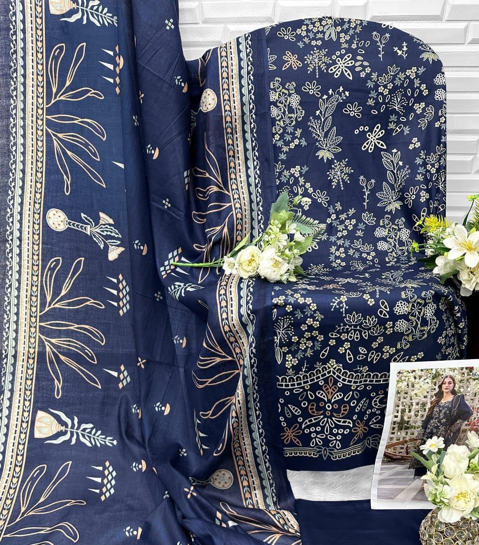 Exclusive Heavy Lawn Semi-Stitched Suit with Cotton Dupatta
