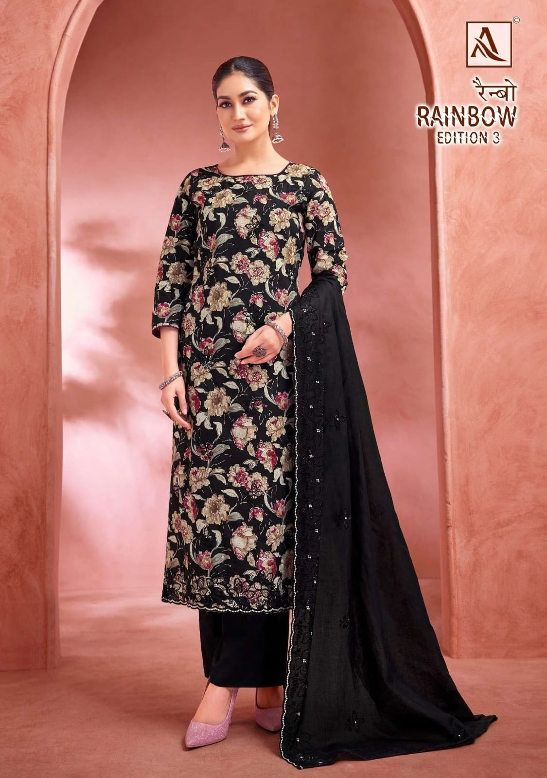 Designer Cotton Suit - Pure Cambric Cotton with Swarovski Diamond Work & Mal Mal Dupatta