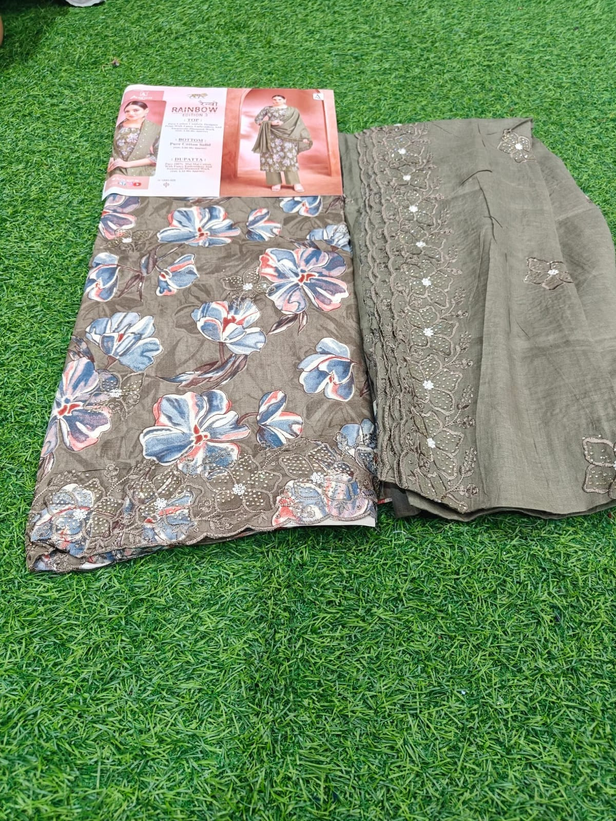 Designer Cotton Suit - Pure Cambric Cotton with Swarovski Diamond Work & Mal Mal Dupatta