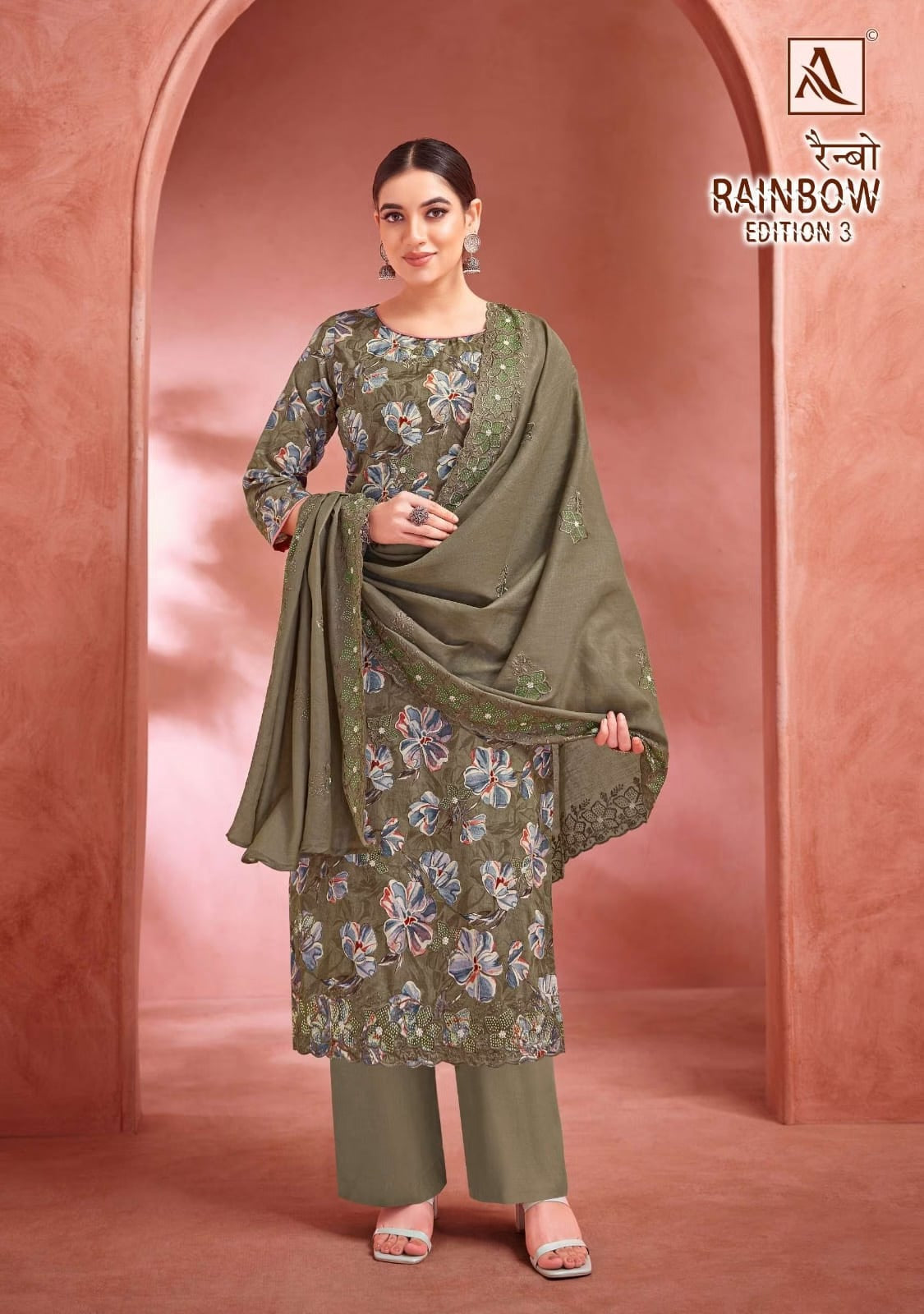 Designer Cotton Suit - Pure Cambric Cotton with Swarovski Diamond Work & Mal Mal Dupatta