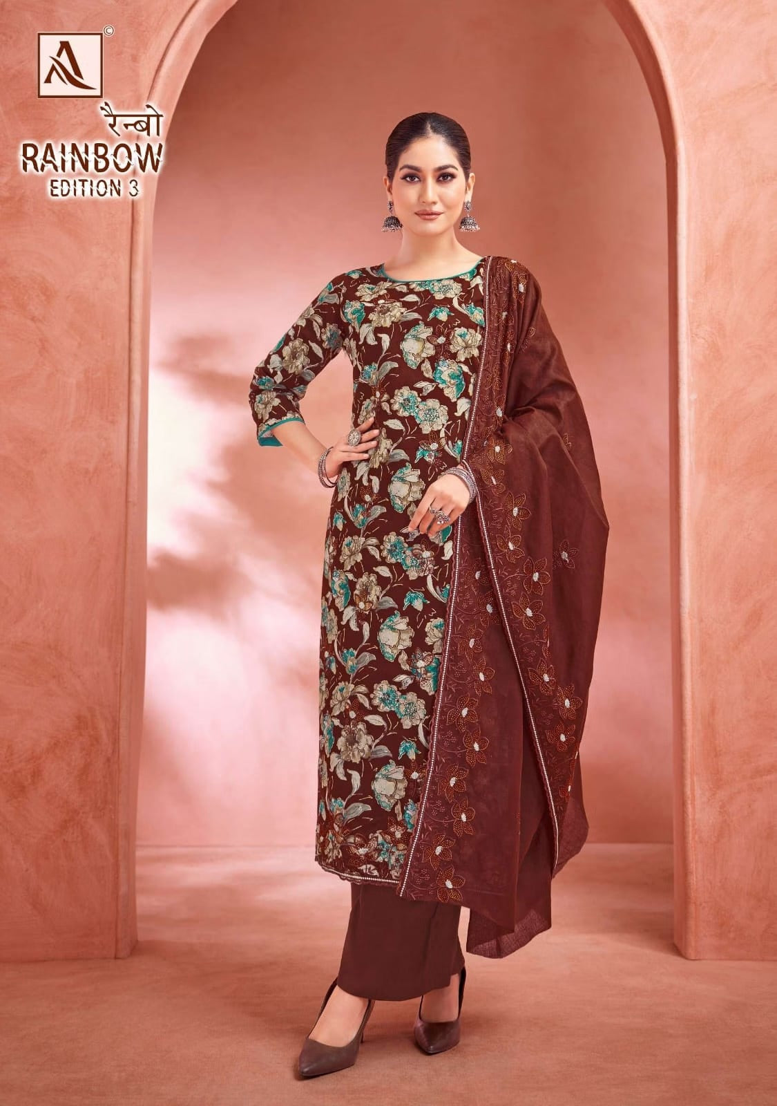 Designer Cotton Suit - Pure Cambric Cotton with Swarovski Diamond Work & Mal Mal Dupatta