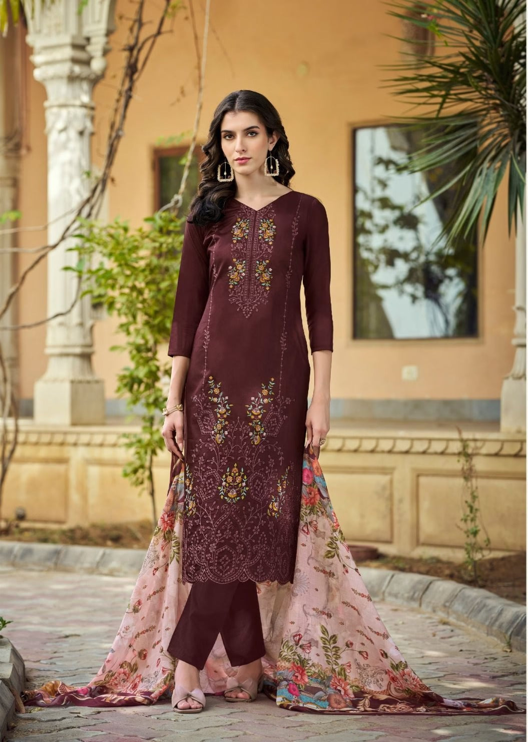 Premium Pakistani Dress Material for Women | Heavy Karachi Embroidered Top with Mal Mal Dupatta & Rayon Bottom