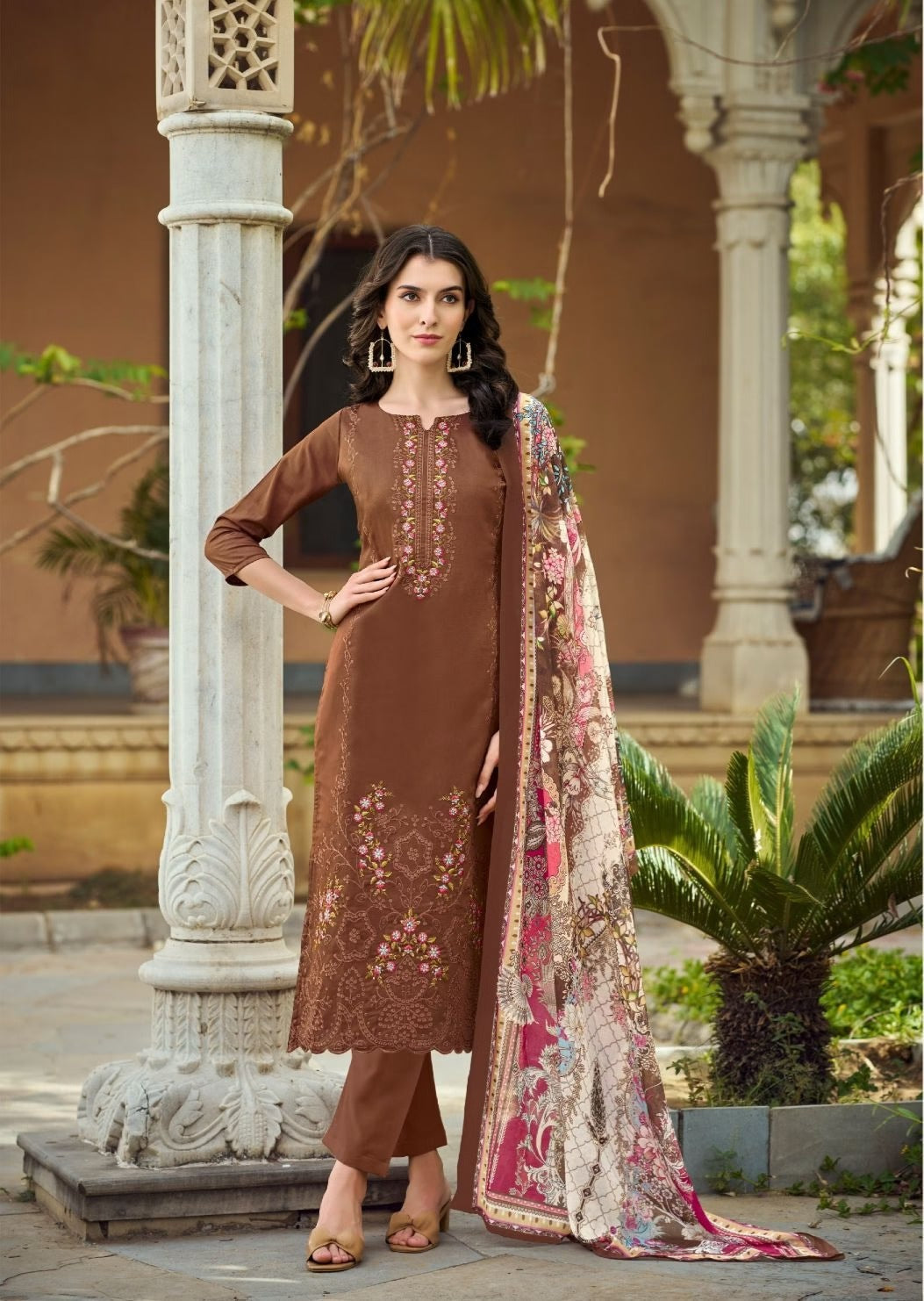 Premium Pakistani Dress Material for Women | Heavy Karachi Embroidered Top with Mal Mal Dupatta & Rayon Bottom