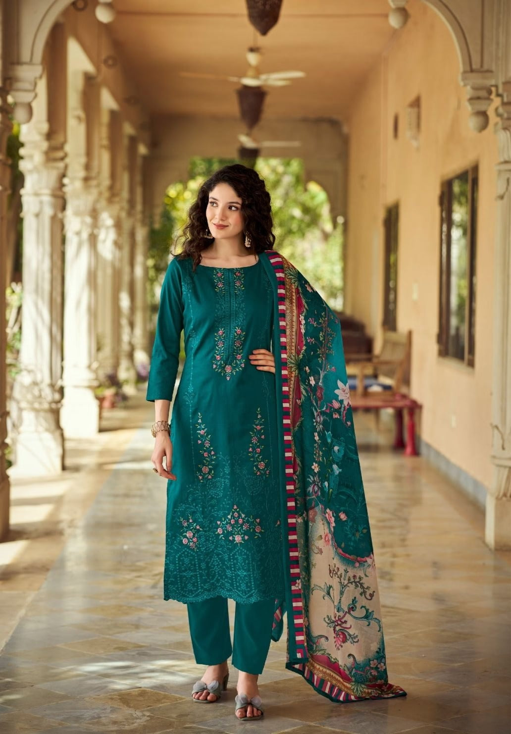 Premium Pakistani Dress Material for Women | Heavy Karachi Embroidered Top with Mal Mal Dupatta & Rayon Bottom