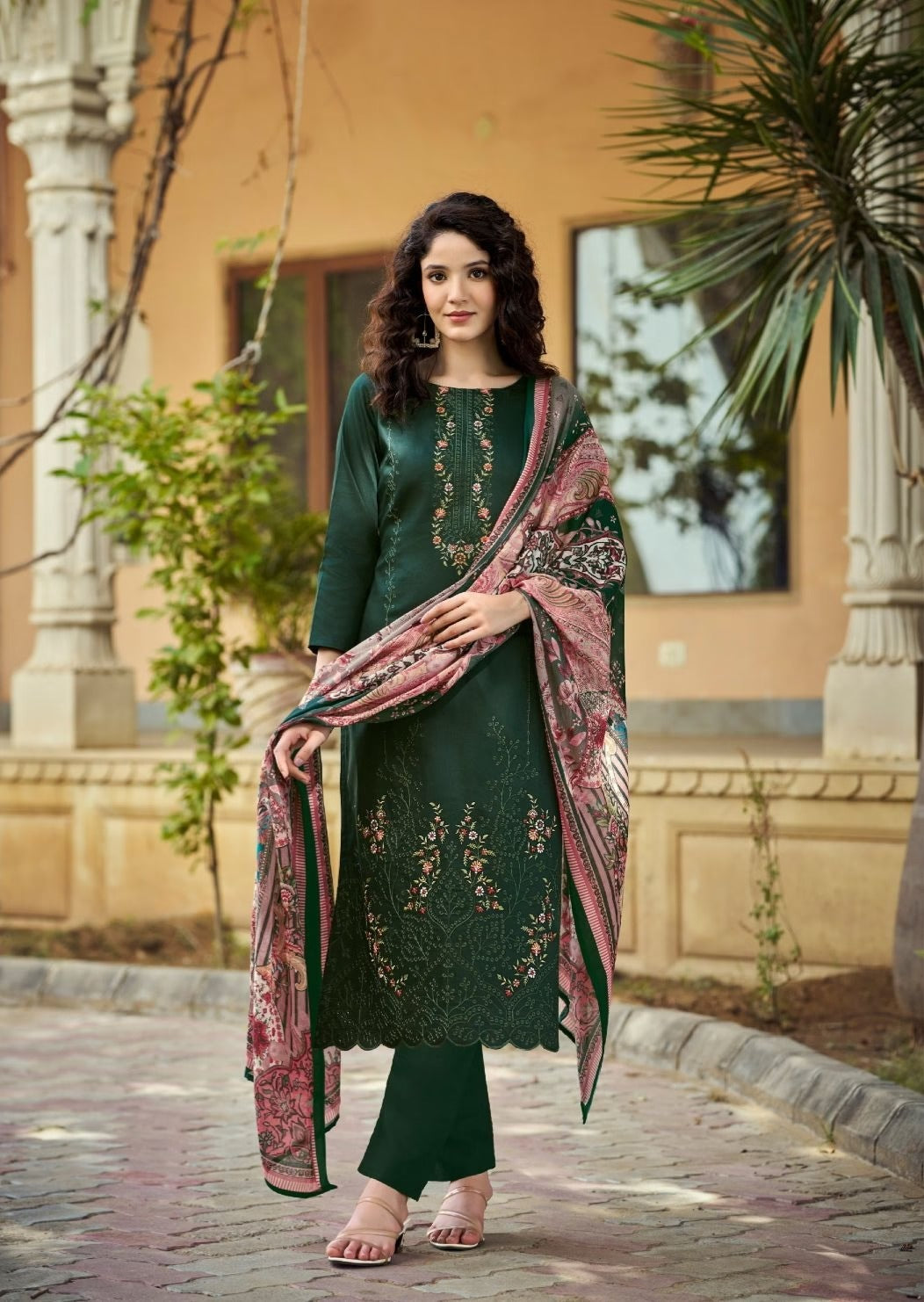 Premium Pakistani Dress Material for Women | Heavy Karachi Embroidered Top with Mal Mal Dupatta & Rayon Bottom