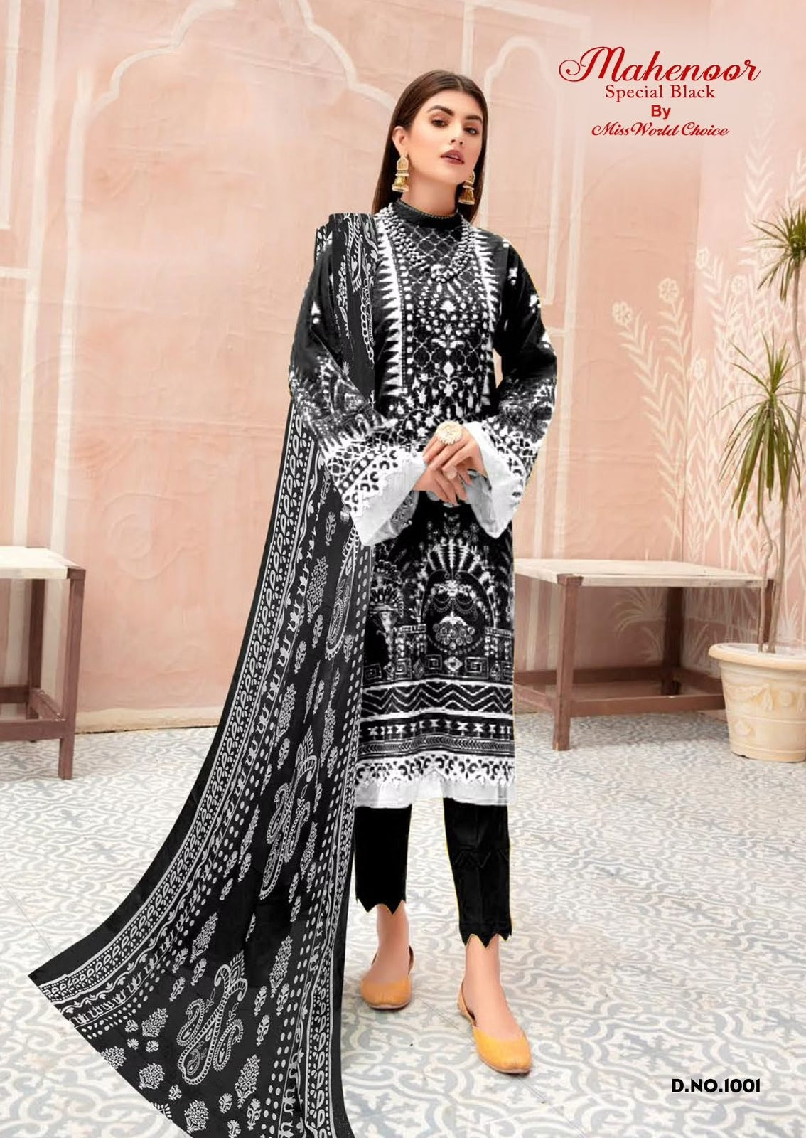 Miss World Black & White Pakistani Lawn Readymade Suit | Pure Cotton Lawn with Dupatta
