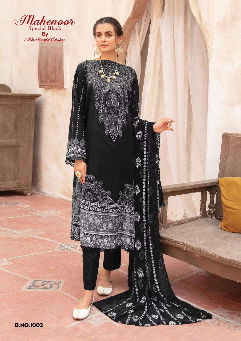 Miss World Black & White Pakistani Lawn Readymade Suit | Pure Cotton Lawn with Dupatta