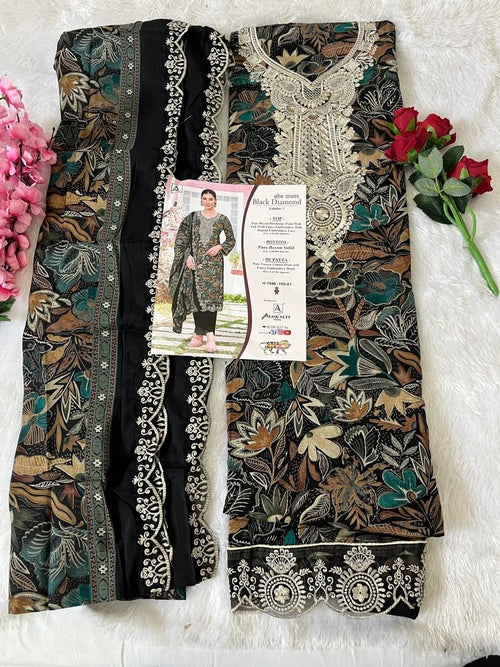 Alok Black Diamond Designer Rayon Suit - Pure Rayon Discharge Print with Foil & Embroidery