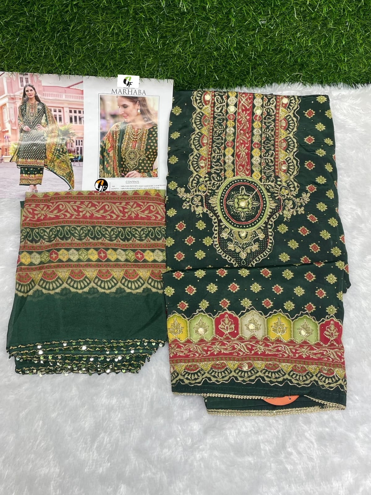 Rajwadi by GF Pakistani Plazo Suit - Pure Crepe with Heavy Handwork & Swarovski Work