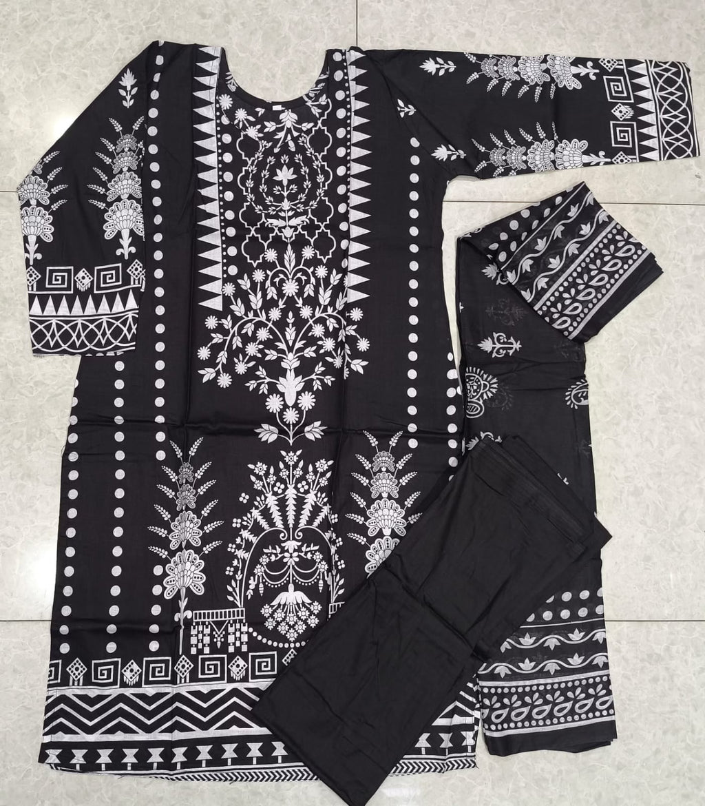 Miss World Black & White Pakistani Lawn Readymade Suit | Pure Cotton Lawn with Dupatta