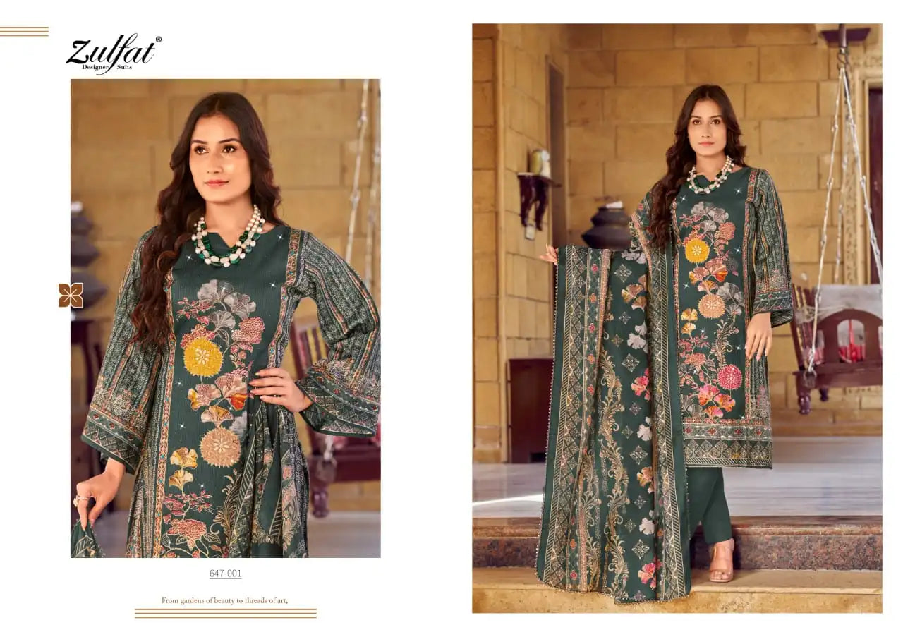 Pure Mal Mal Cotton Dupatta - Jam Cotton Suit with Heavy Mirror & Aari Handwork