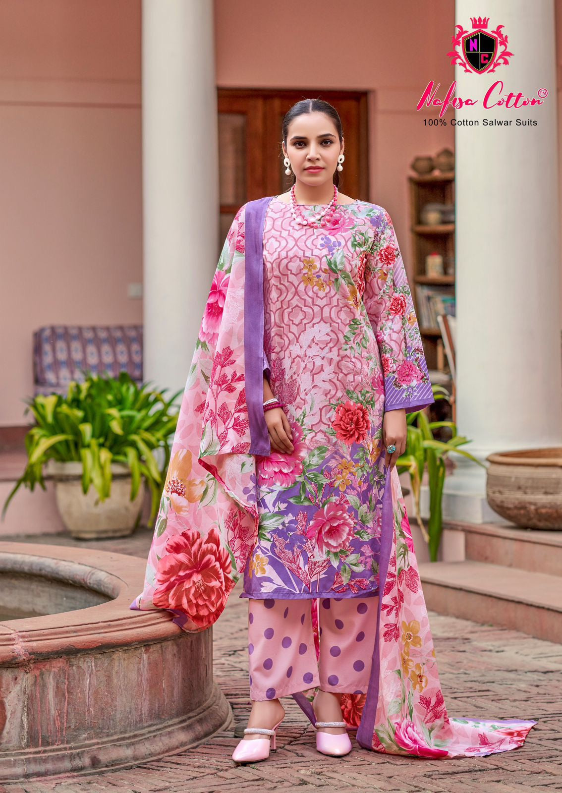 Nafisa Majestic Karachi Suits – Pure Soft Cotton Printed Dress Material with Digital Print Dupatta & Bottom