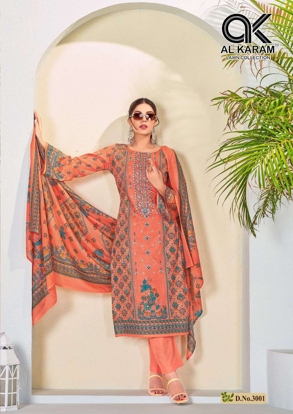 Al Karam Bin Ubaid Lawn Collection - Self Embroidery Cotton Dress Material with Mal Mal Dupatta