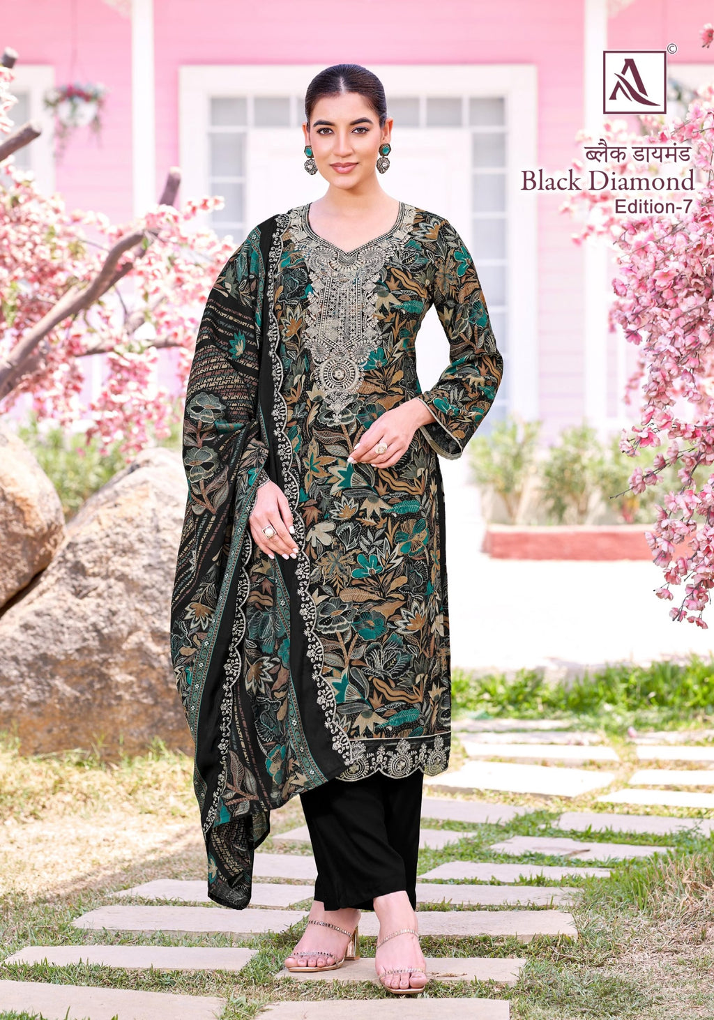 Alok Black Diamond Designer Rayon Suit - Pure Rayon Discharge Print with Foil & Embroidery