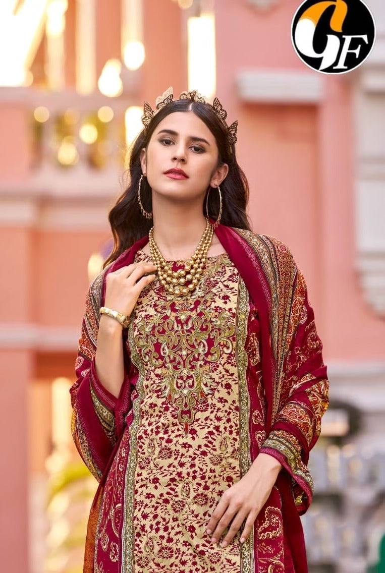 Rajwadi by GF Pakistani Plazo Suit - Pure Crepe with Heavy Handwork & Swarovski Work