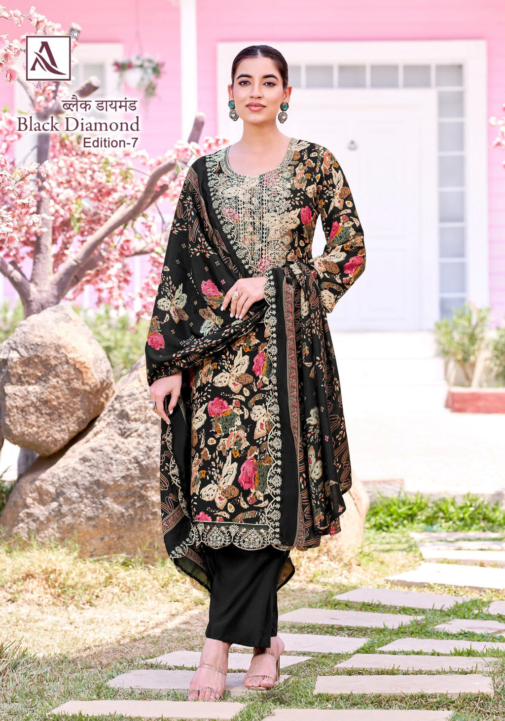 Alok Black Diamond Designer Rayon Suit - Pure Rayon Discharge Print with Foil & Embroidery
