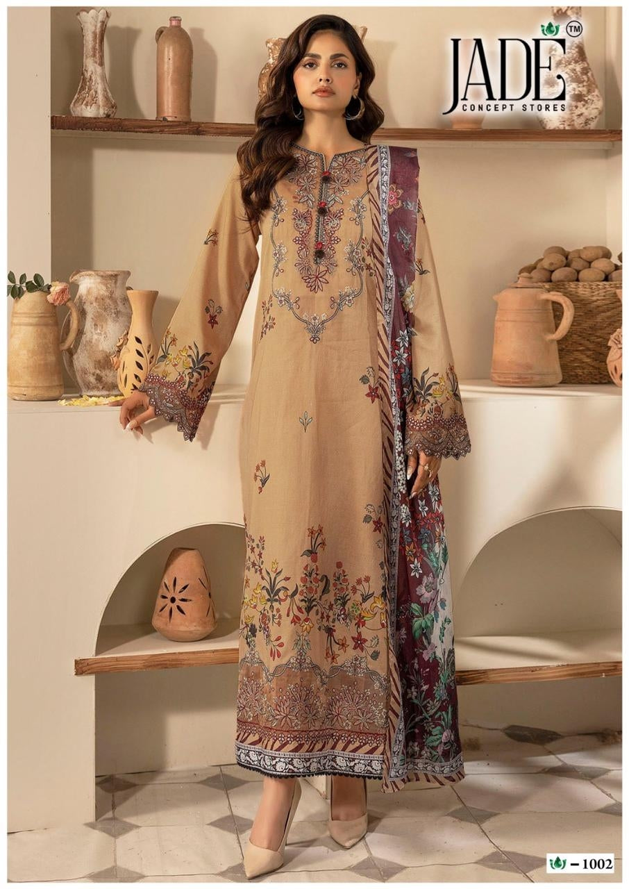 Jade Crimson - Heavy Lawn Cotton Pakistani Readymade Suit Set | Printed Salwar Kameez with Dupatta