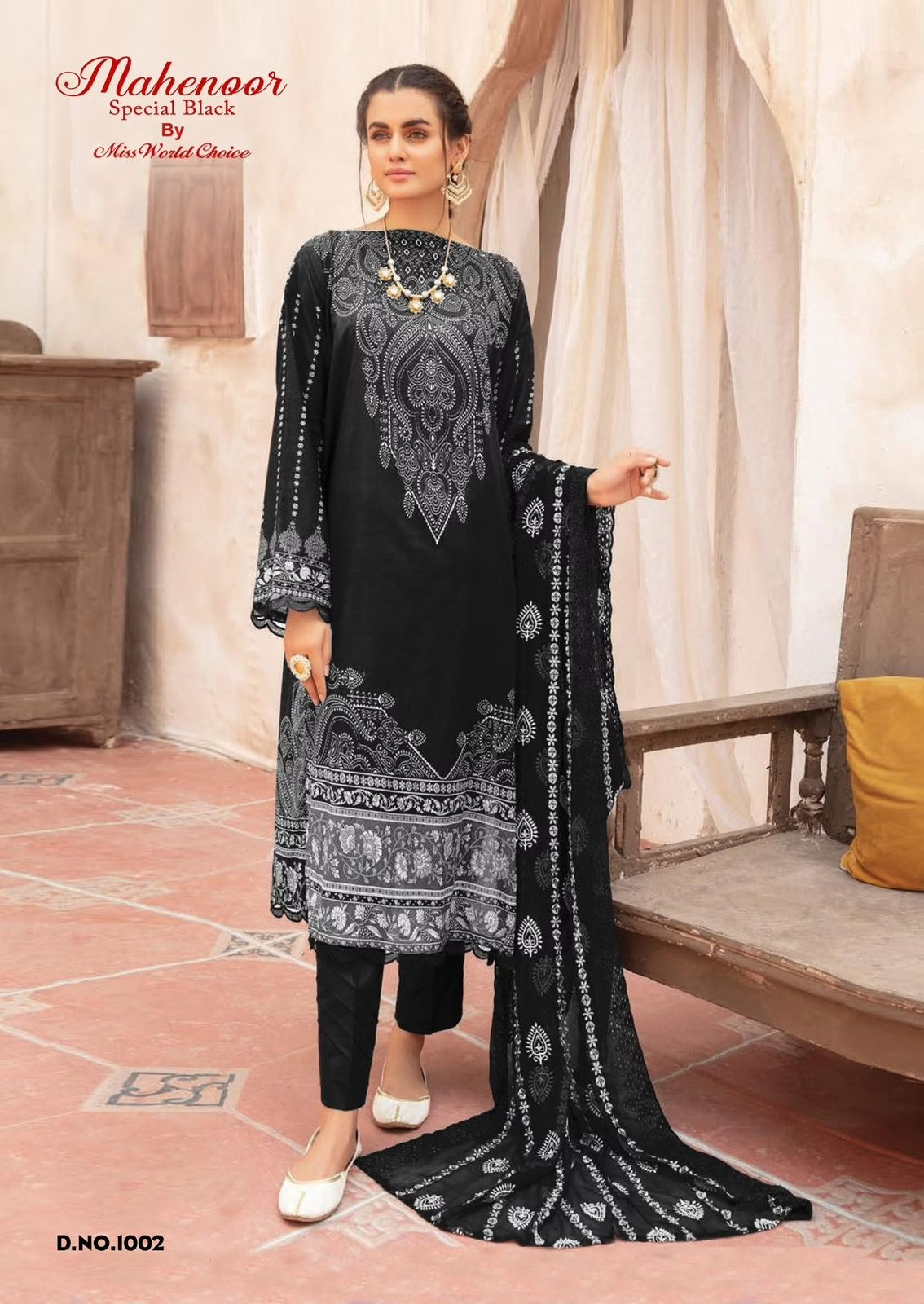 Miss World Black & White Pakistani Lawn Readymade Suit | Pure Cotton Lawn with Dupatta
