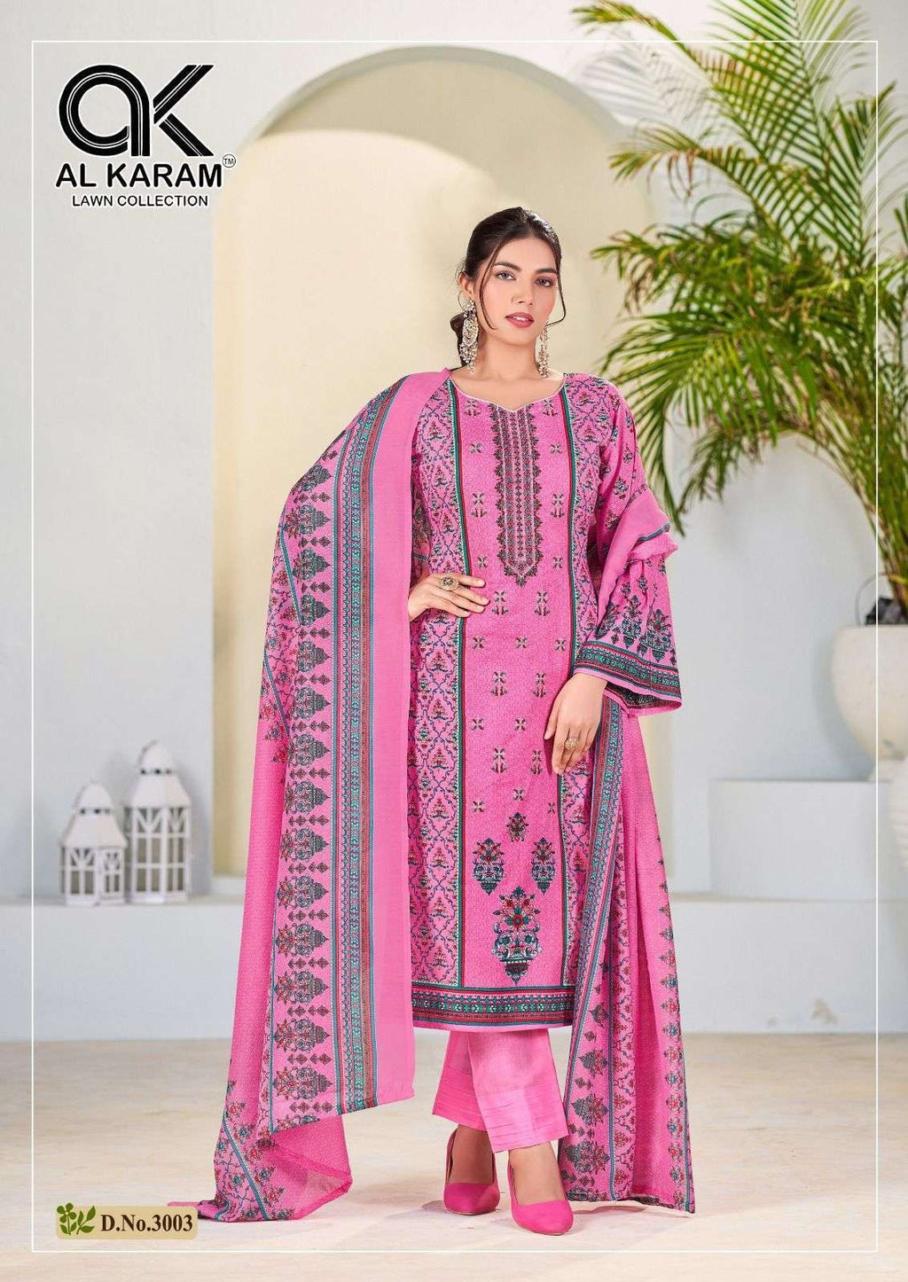 Al Karam Bin Ubaid Lawn Collection - Self Embroidery Cotton Dress Material with Mal Mal Dupatta