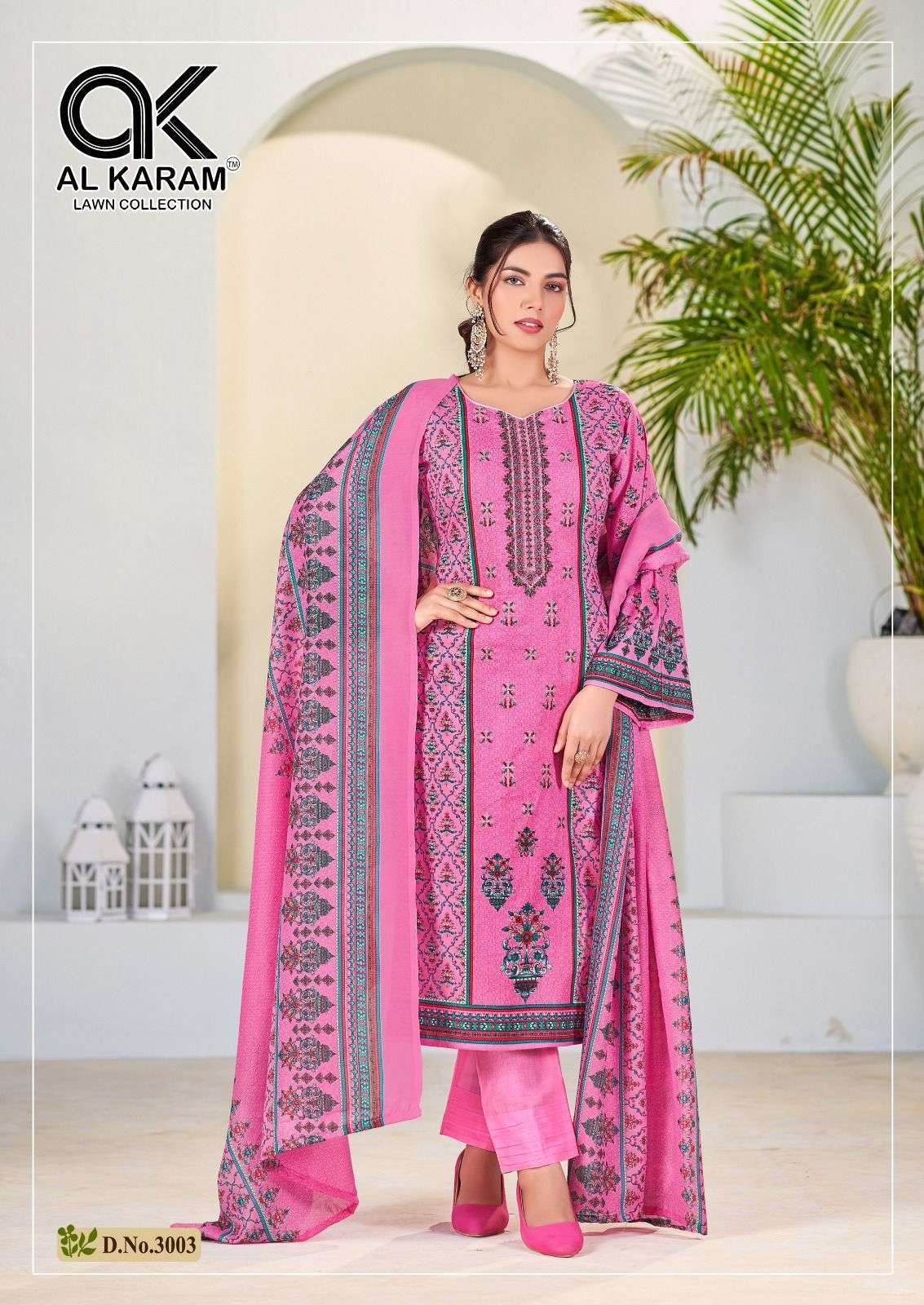 Al Karam Bin Ubaid Lawn Collection - Self Embroidery Cotton Dress Material with Mal Mal Dupatta