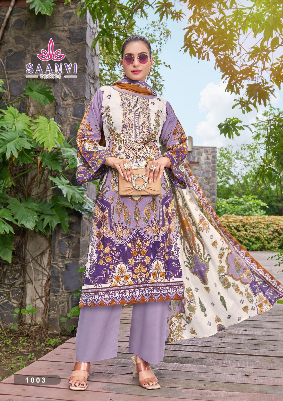 Saanvi Nusrat - Heavy Pure Cotton Dress Material with Kashmiri Neck Embroidery & Designer Dupatta