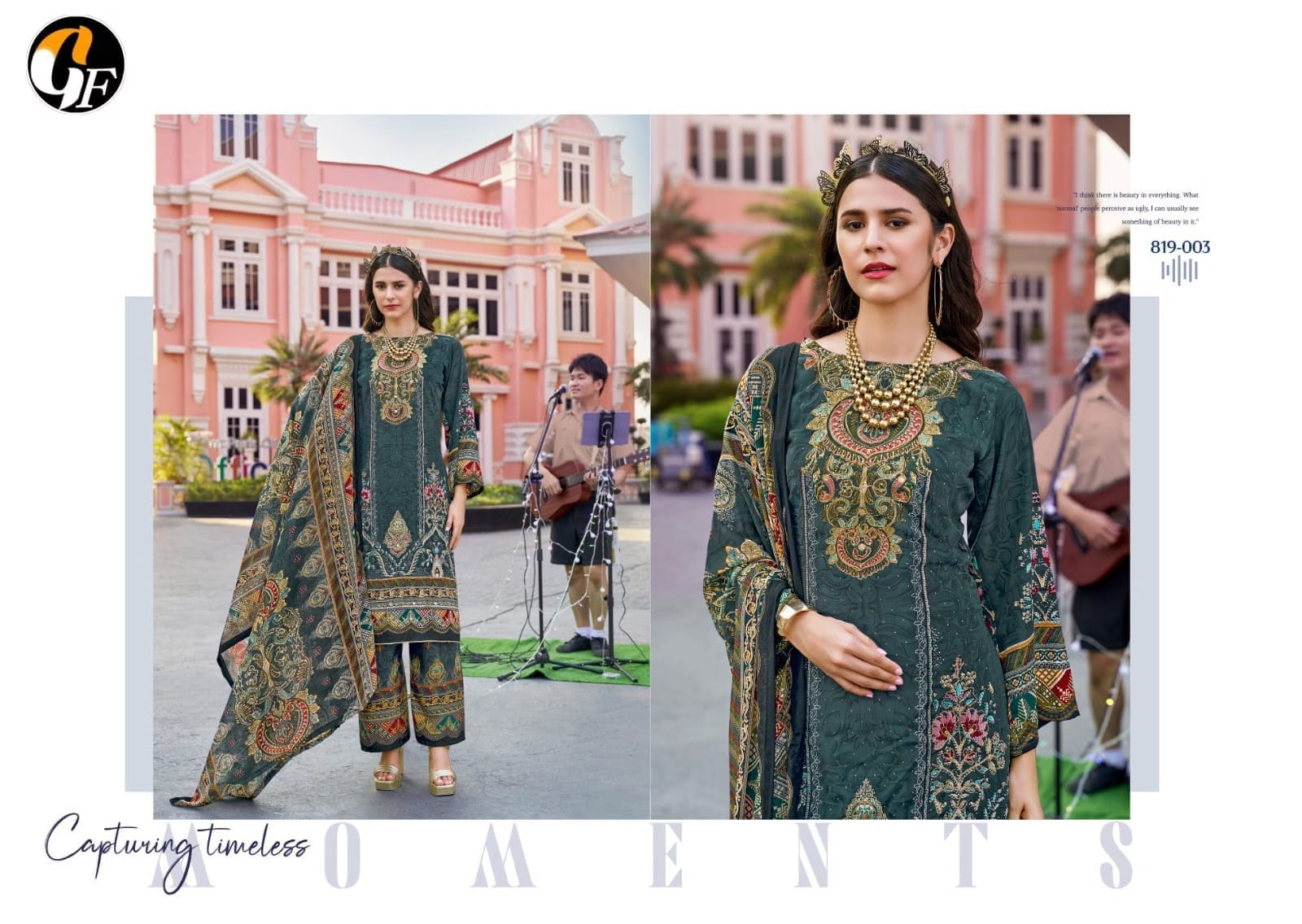 Rajwadi by GF Pakistani Plazo Suit - Pure Crepe with Heavy Handwork & Swarovski Work