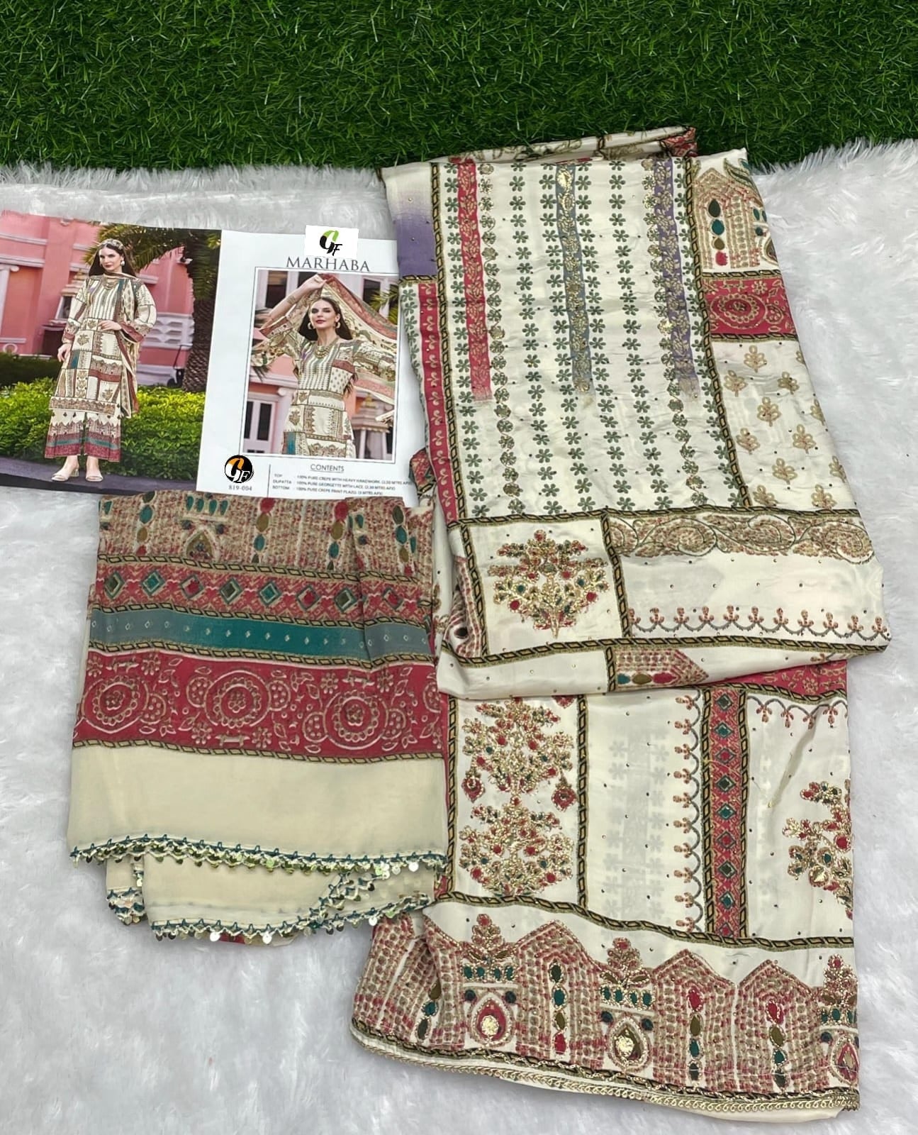 Rajwadi by GF Pakistani Plazo Suit - Pure Crepe with Heavy Handwork & Swarovski Work