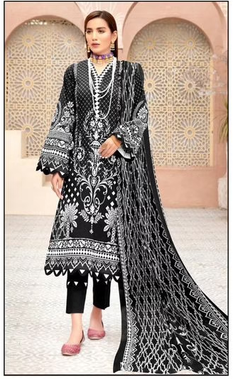 Miss World Black & White Pakistani Lawn Readymade Suit | Pure Cotton Lawn with Dupatta