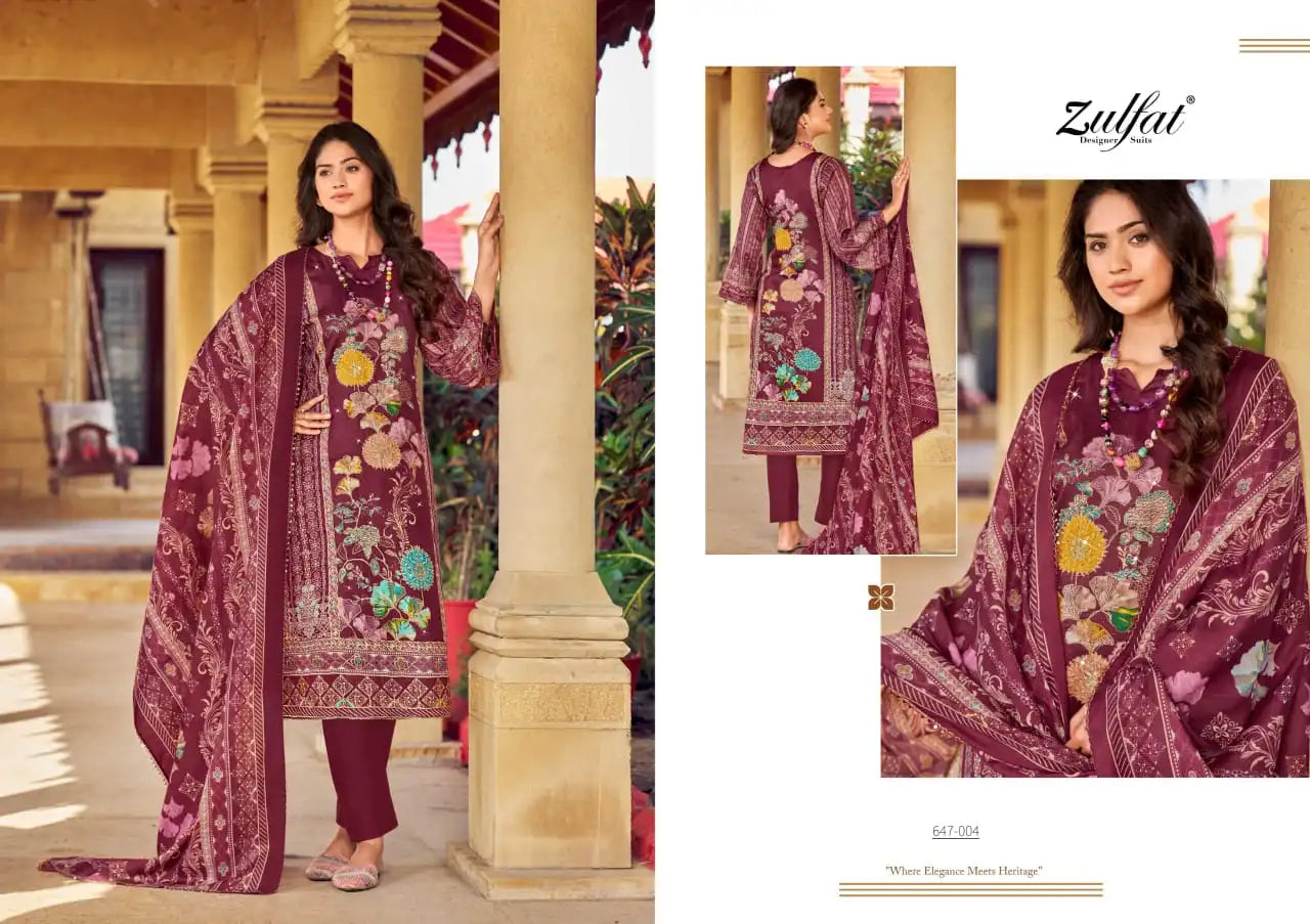 Pure Mal Mal Cotton Dupatta - Jam Cotton Suit with Heavy Mirror & Aari Handwork