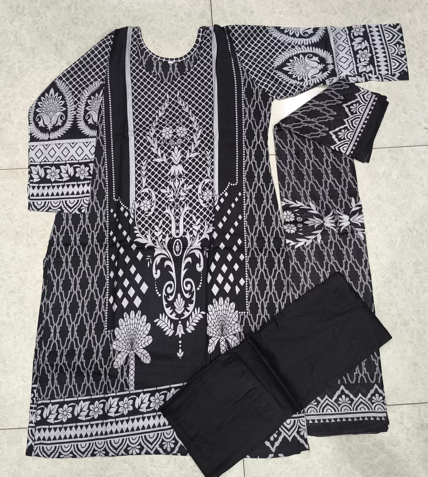 Miss World Black & White Pakistani Lawn Readymade Suit | Pure Cotton Lawn with Dupatta