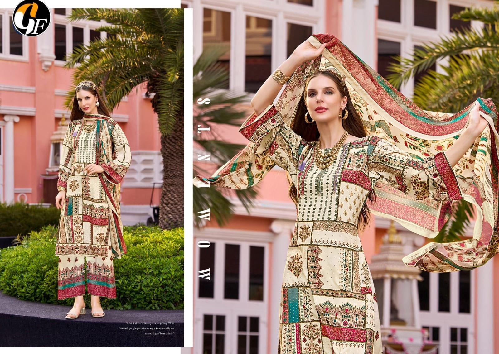 Rajwadi by GF Pakistani Plazo Suit - Pure Crepe with Heavy Handwork & Swarovski Work