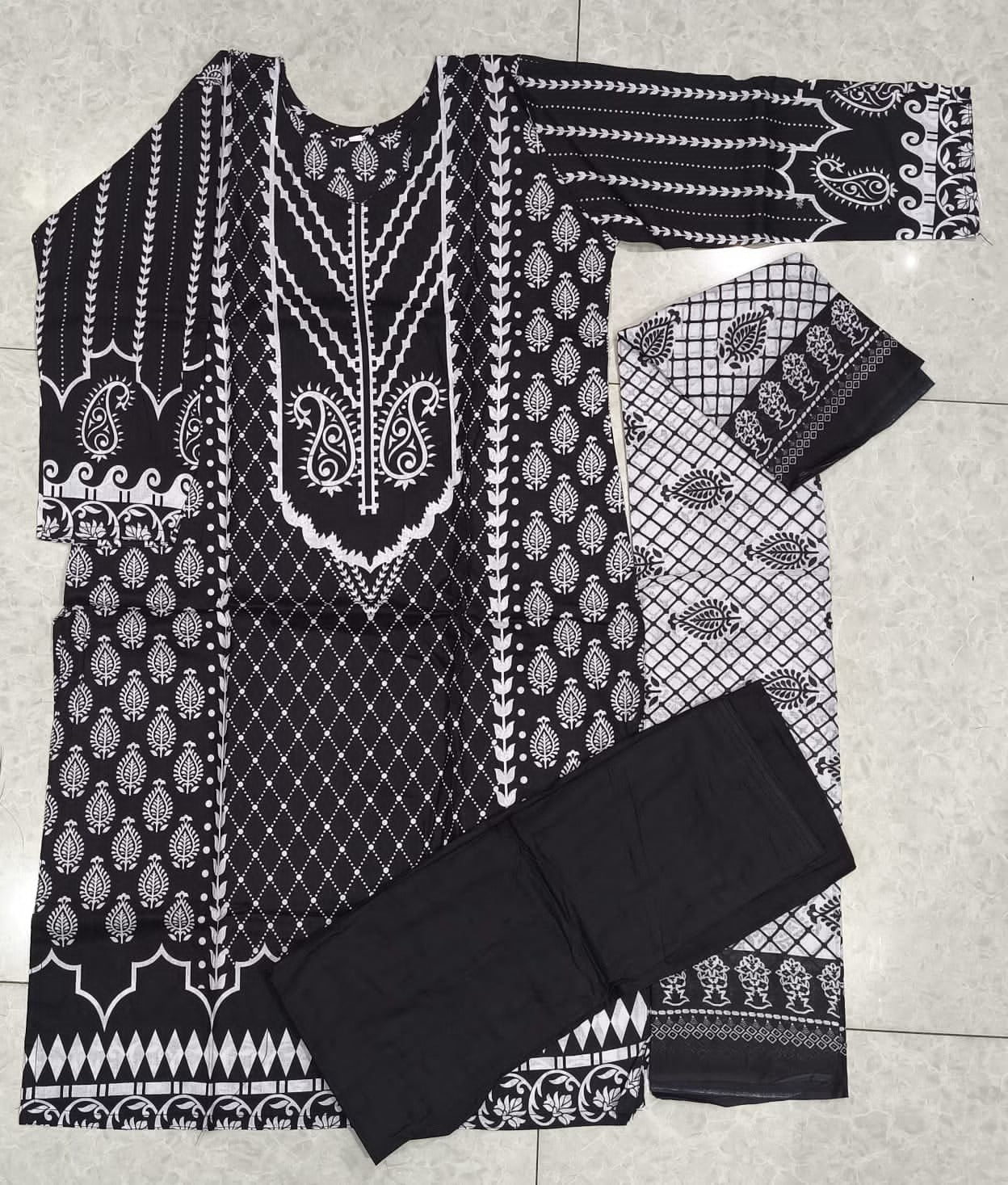 Miss World Black & White Pakistani Lawn Readymade Suit | Pure Cotton Lawn with Dupatta