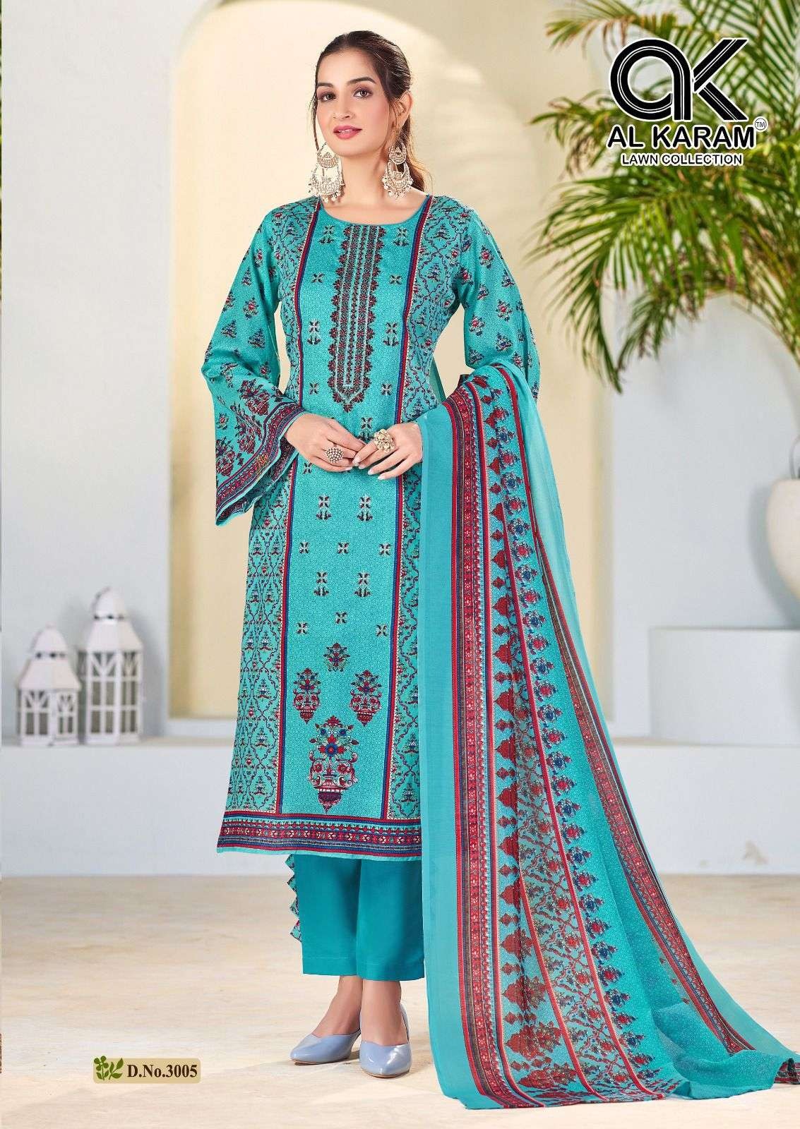 Al Karam Bin Ubaid Lawn Collection - Self Embroidery Cotton Dress Material with Mal Mal Dupatta