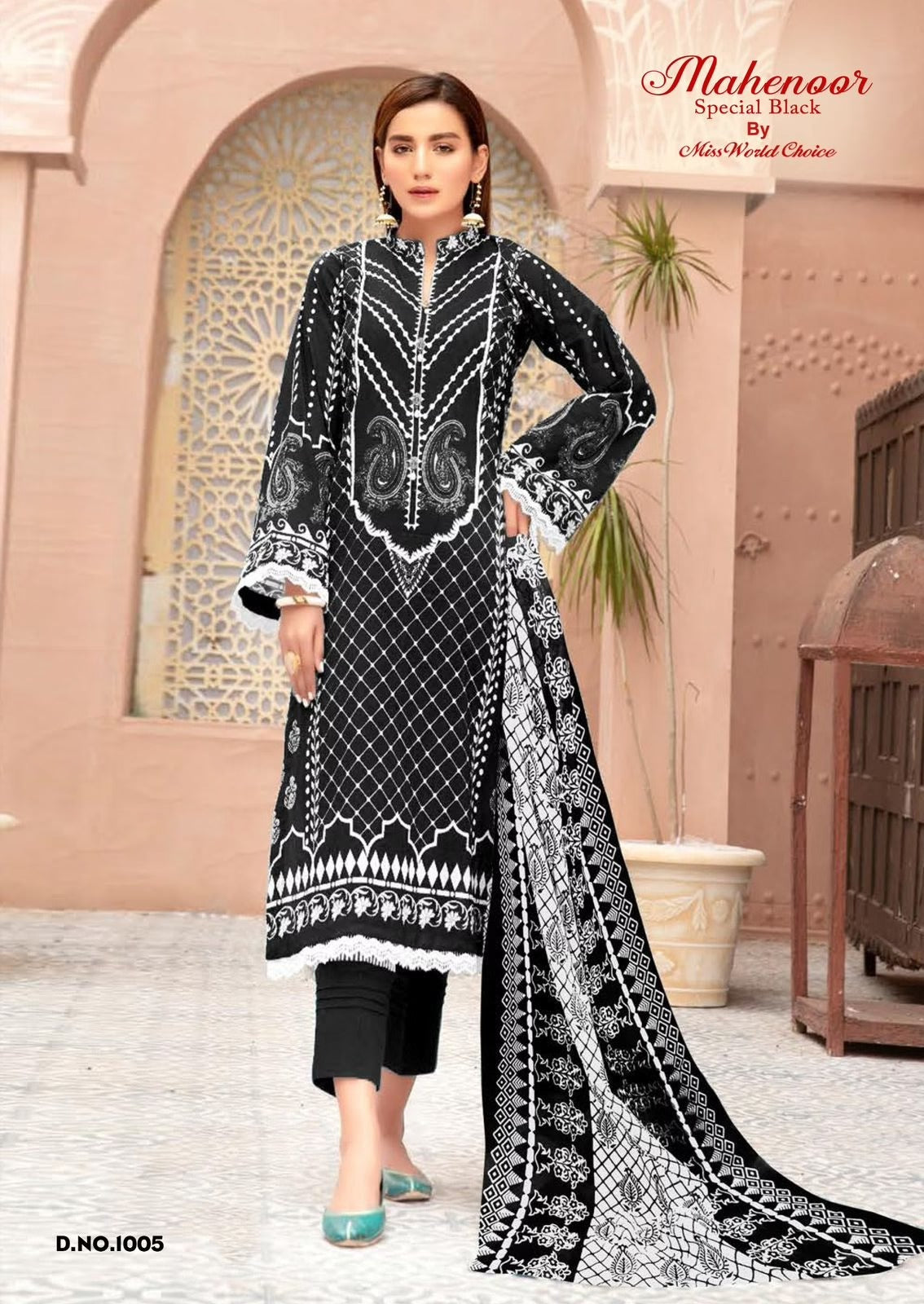 Miss World Black & White Pakistani Lawn Readymade Suit | Pure Cotton Lawn with Dupatta