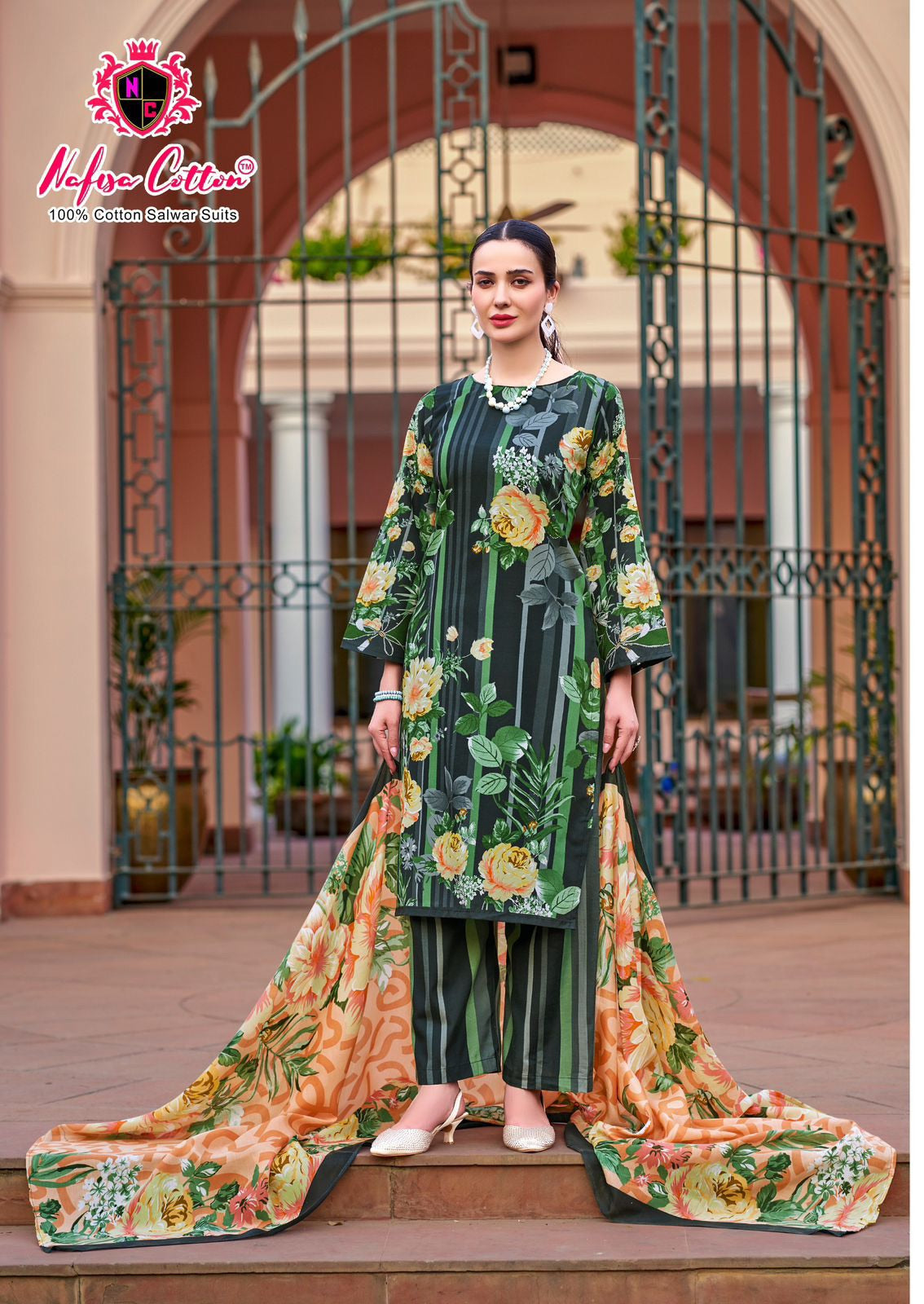 Nafisa Majestic Karachi Suits – Pure Soft Cotton Printed Dress Material with Digital Print Dupatta & Bottom